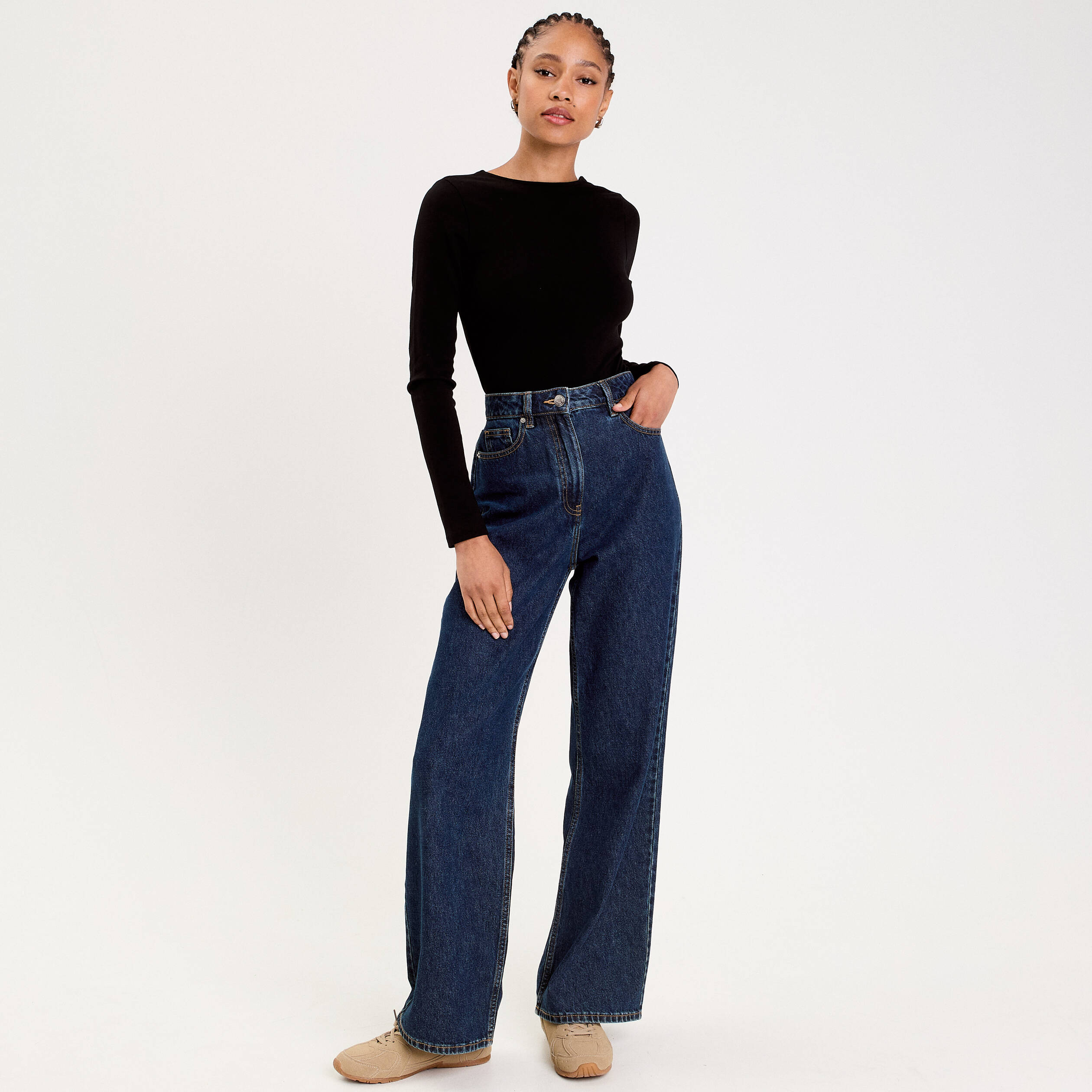 Body cintr&eacute; manches longues bateau noir femme