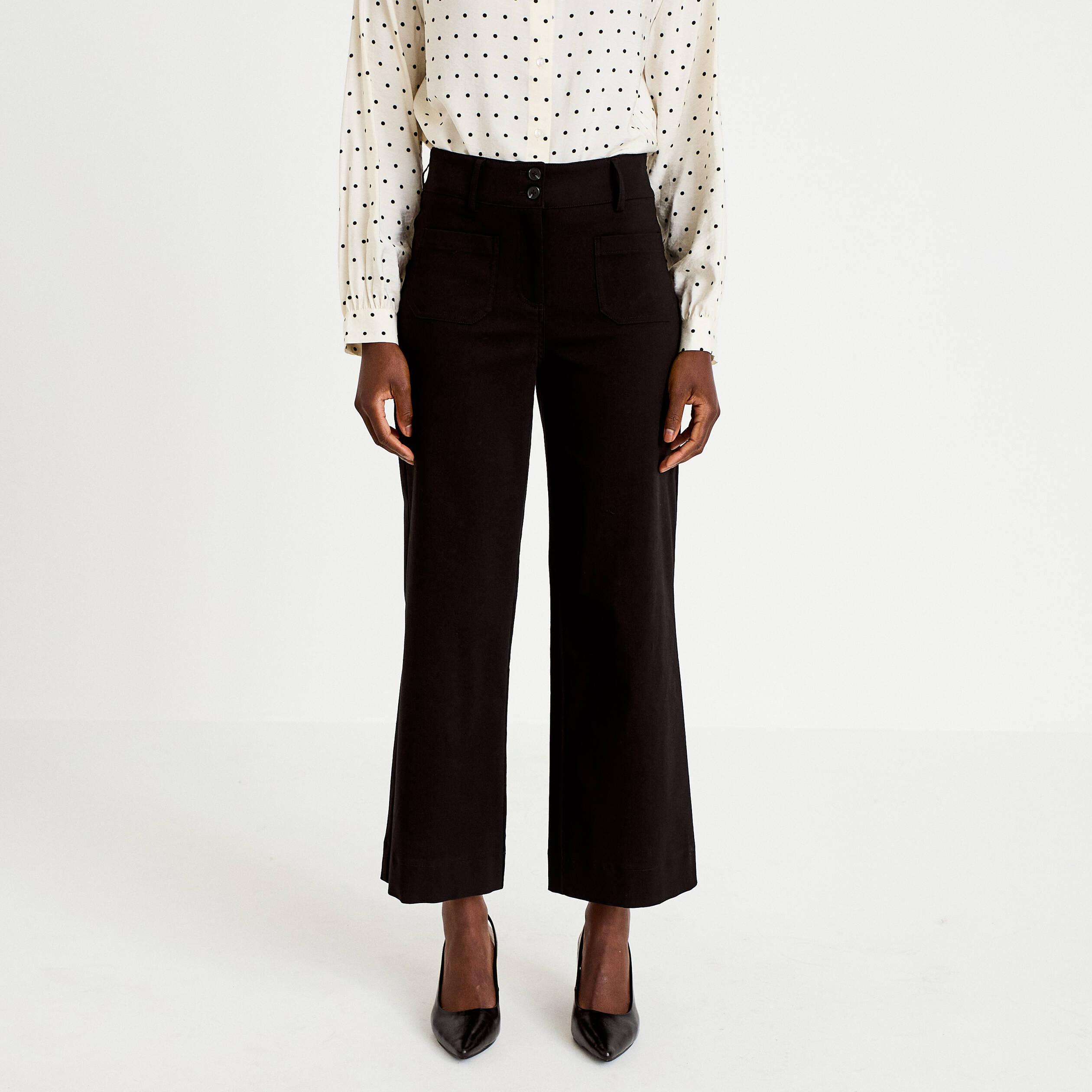 Pantalon bootcut taille haute noir femme