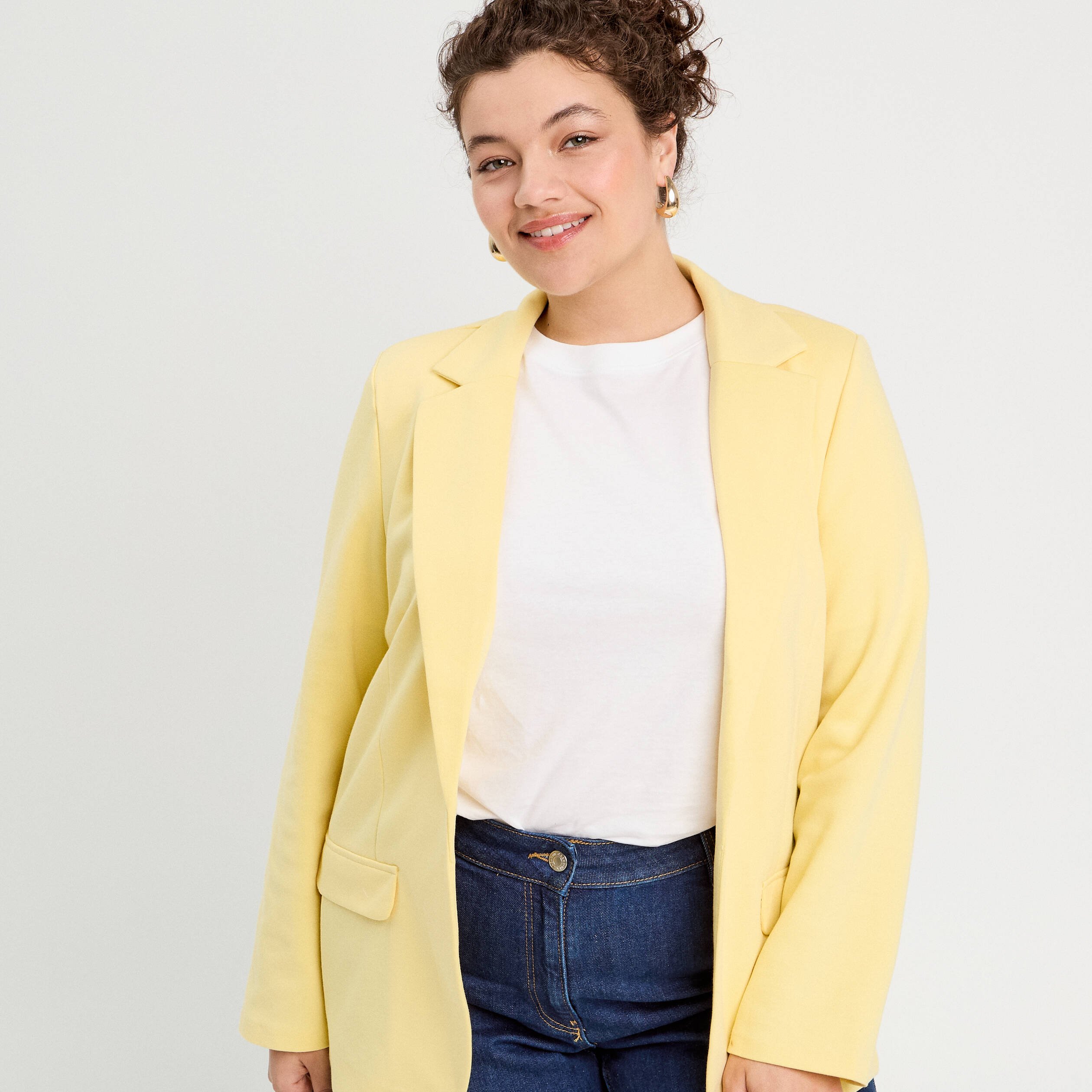Veste blazer cintrée jaune clair femme