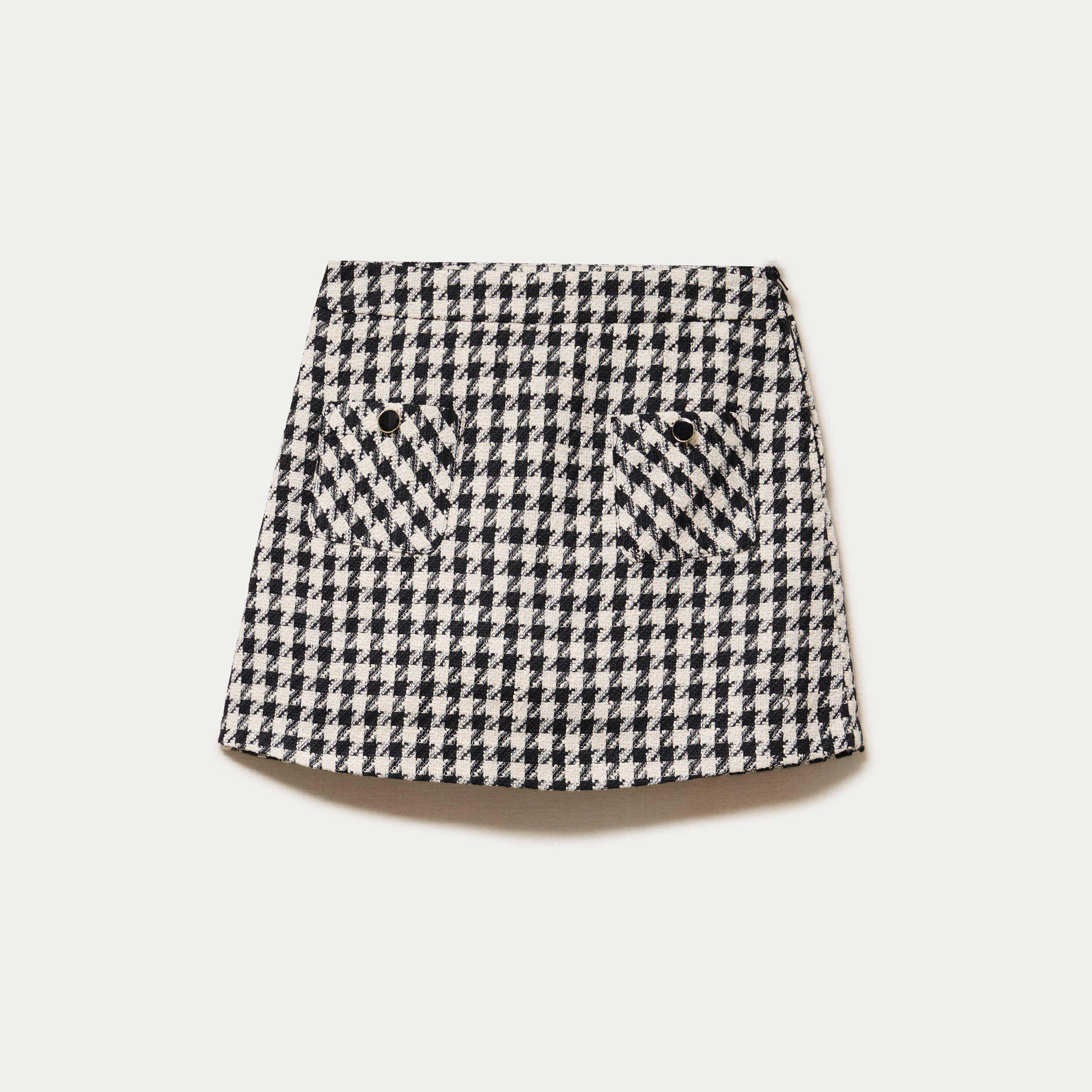 Jupe-short trap&egrave;ze tweed taille haute noir femme