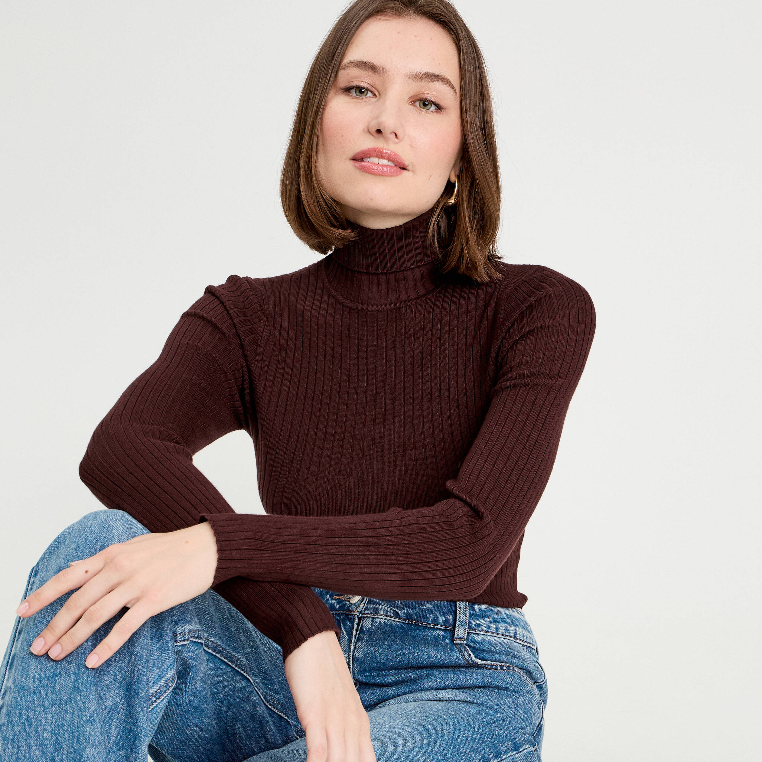 pull femme marron foncé