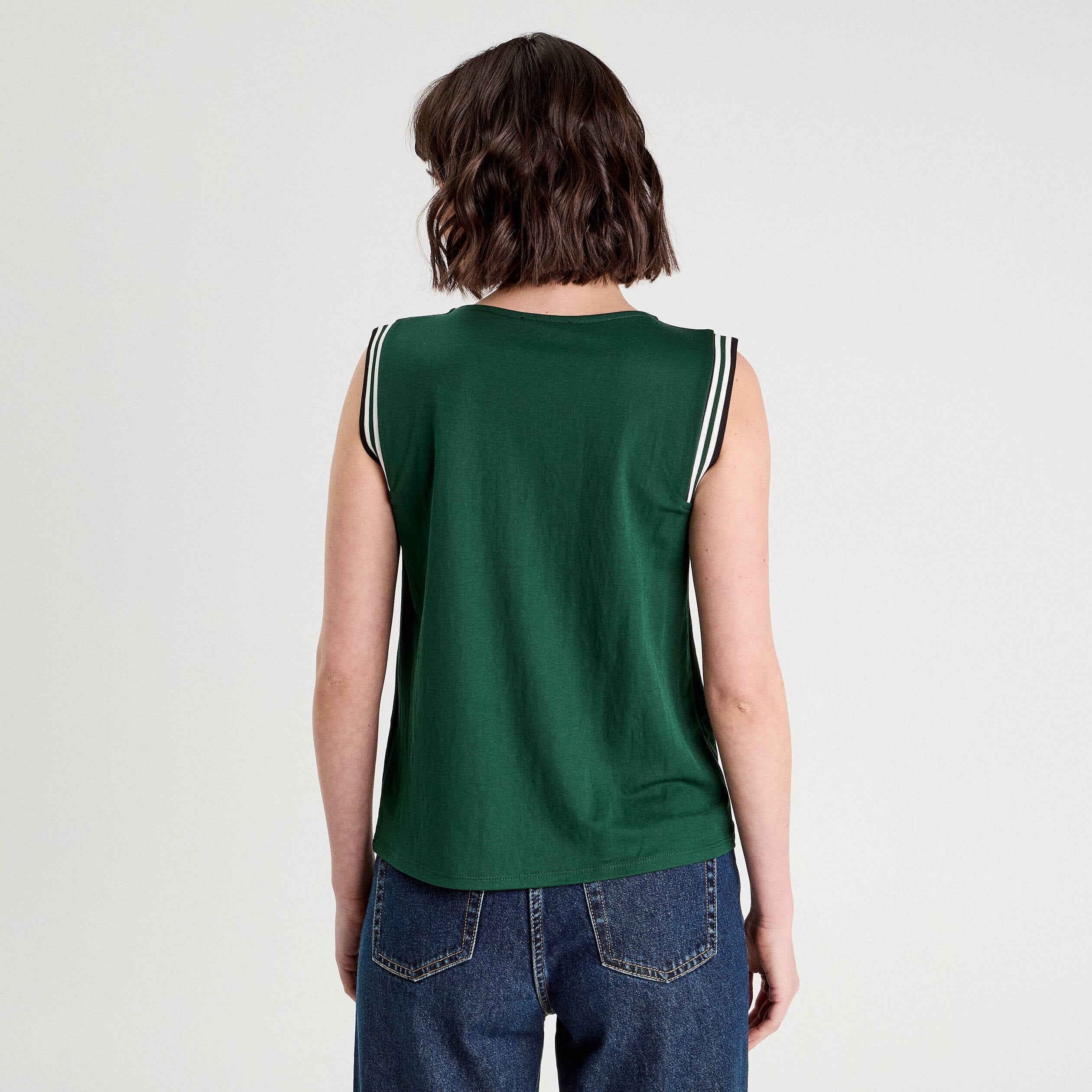 D&eacute;bardeur sans manches vert fonc&eacute; femme