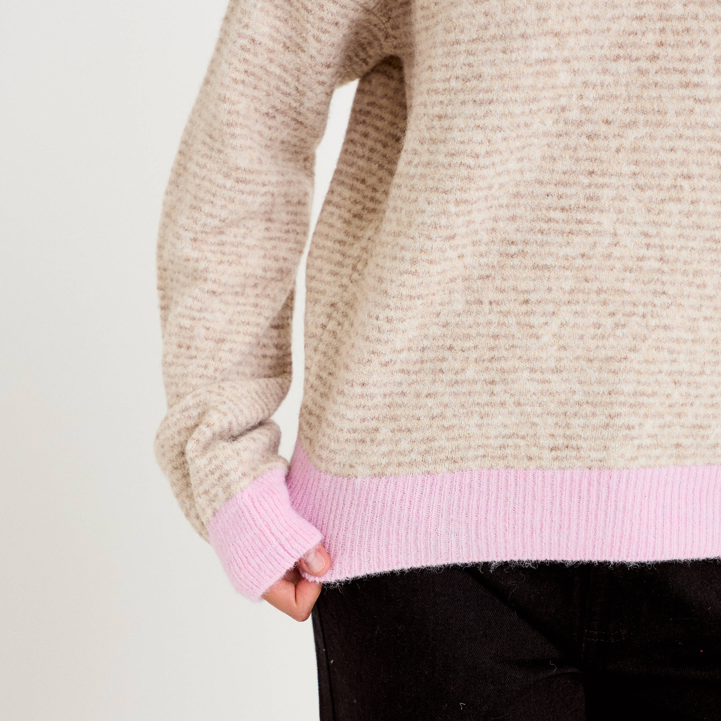 Pull ample col rond manches longues marron femme