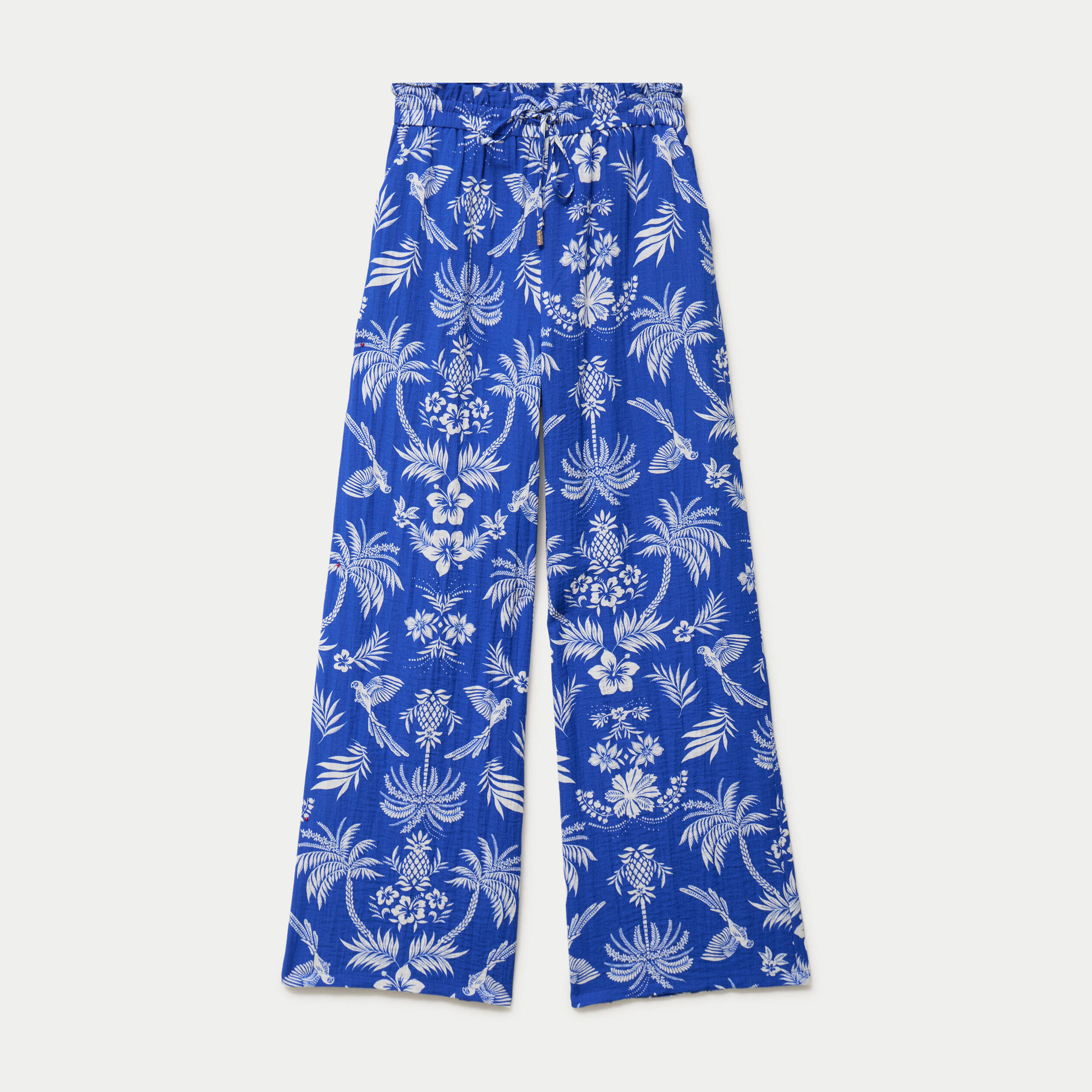 Pantalon large taille standard pliss&eacute; bleu roi femme