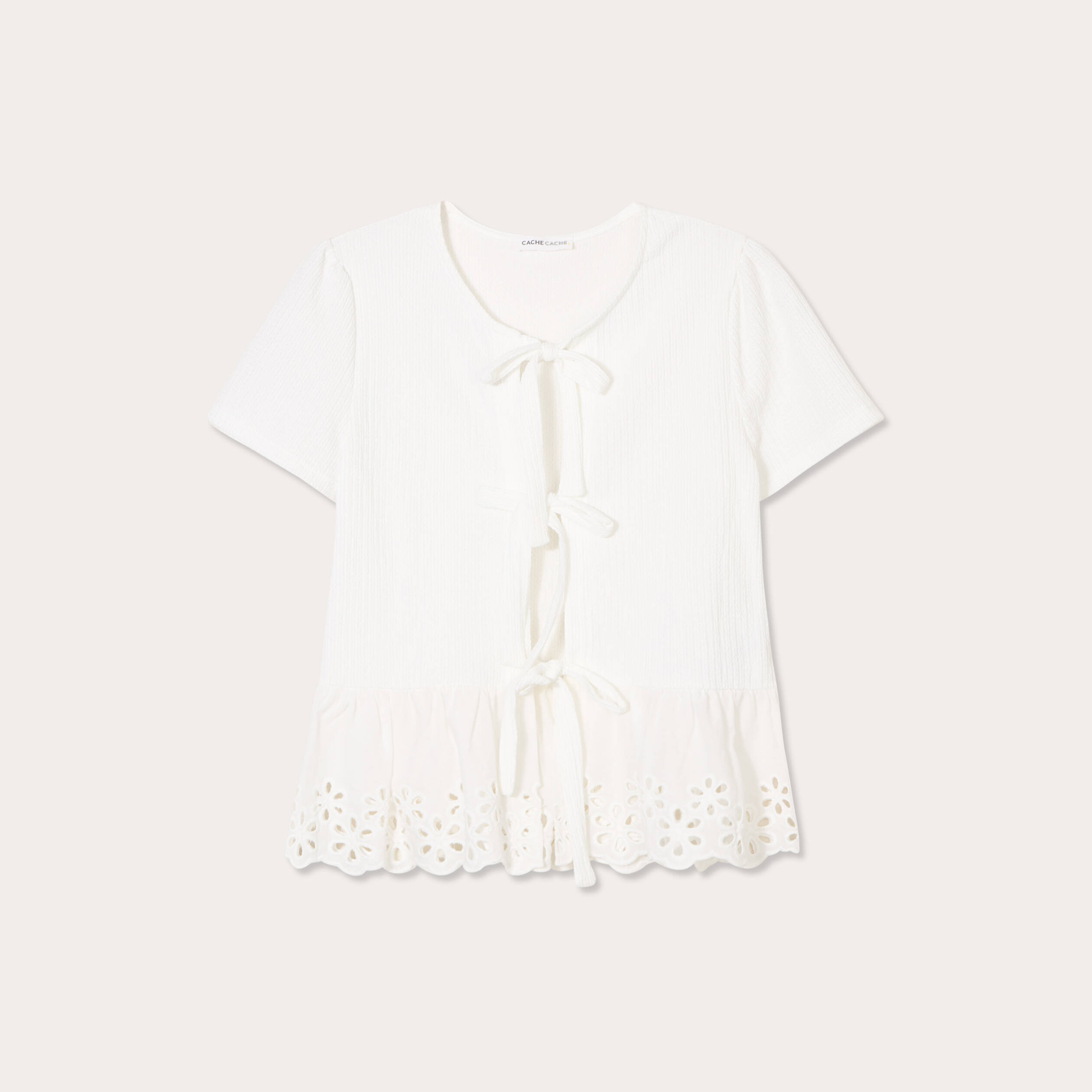 Blouse nou&eacute;e d&eacute;tails brod&eacute;s ecru femme