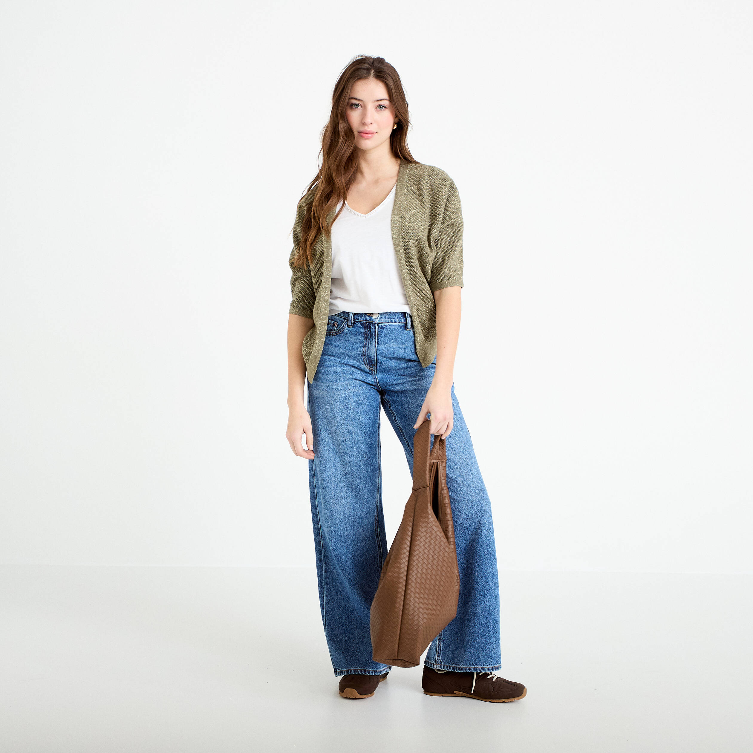 Gilet manches 3/4 vert kaki femme