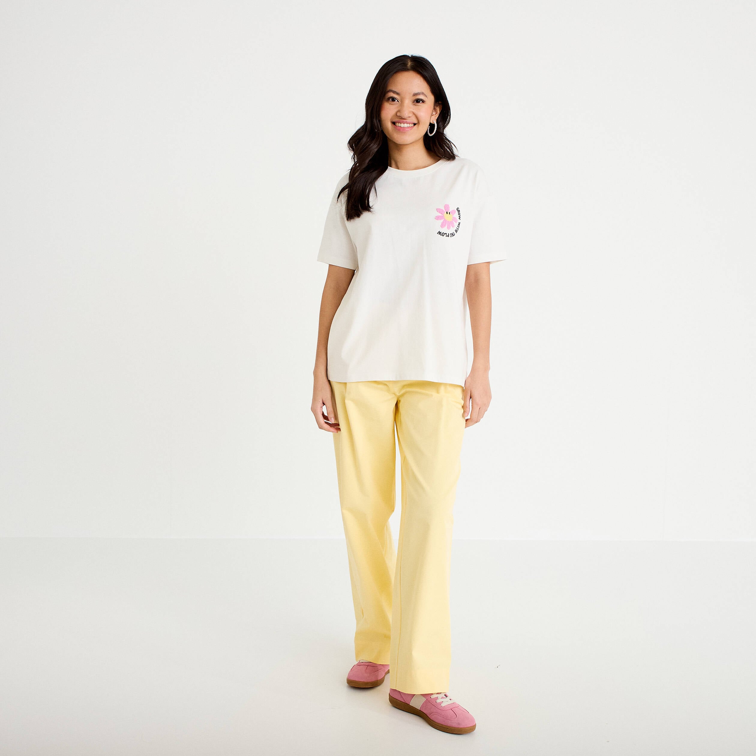 Pantalon large jaune clair femme