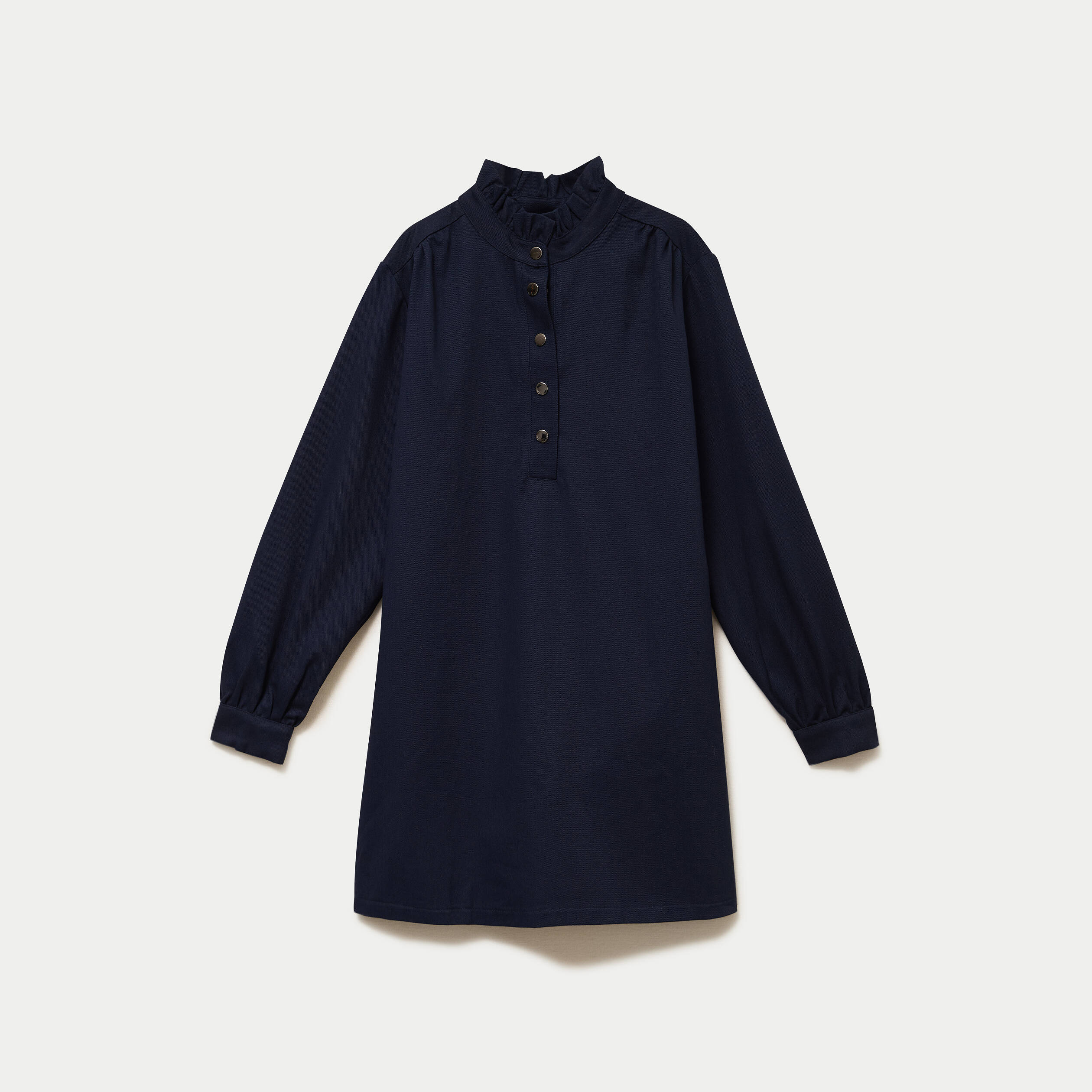 Robe droite col chemise manches longues bleu marine femme