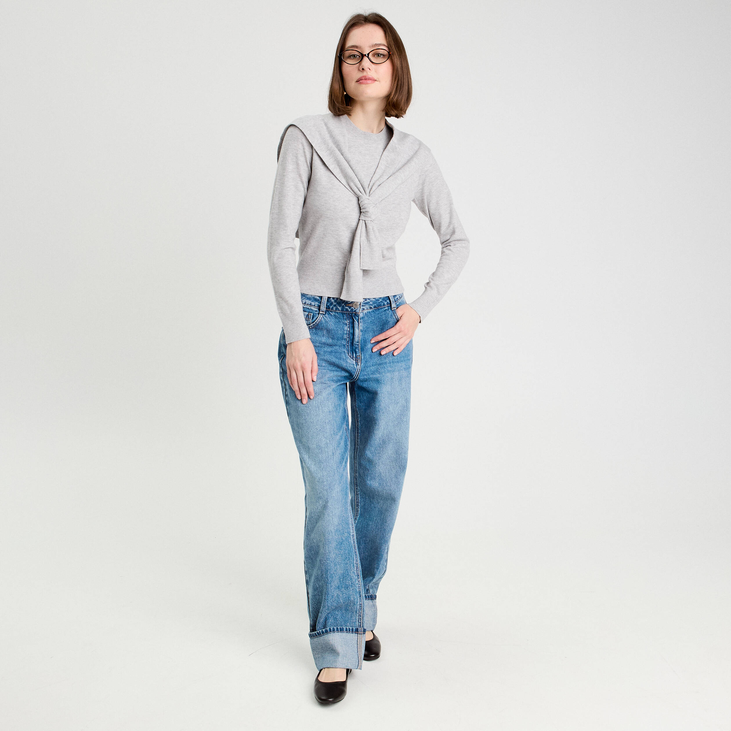 Pull effet 2-en-1 gris fonc&eacute; femme