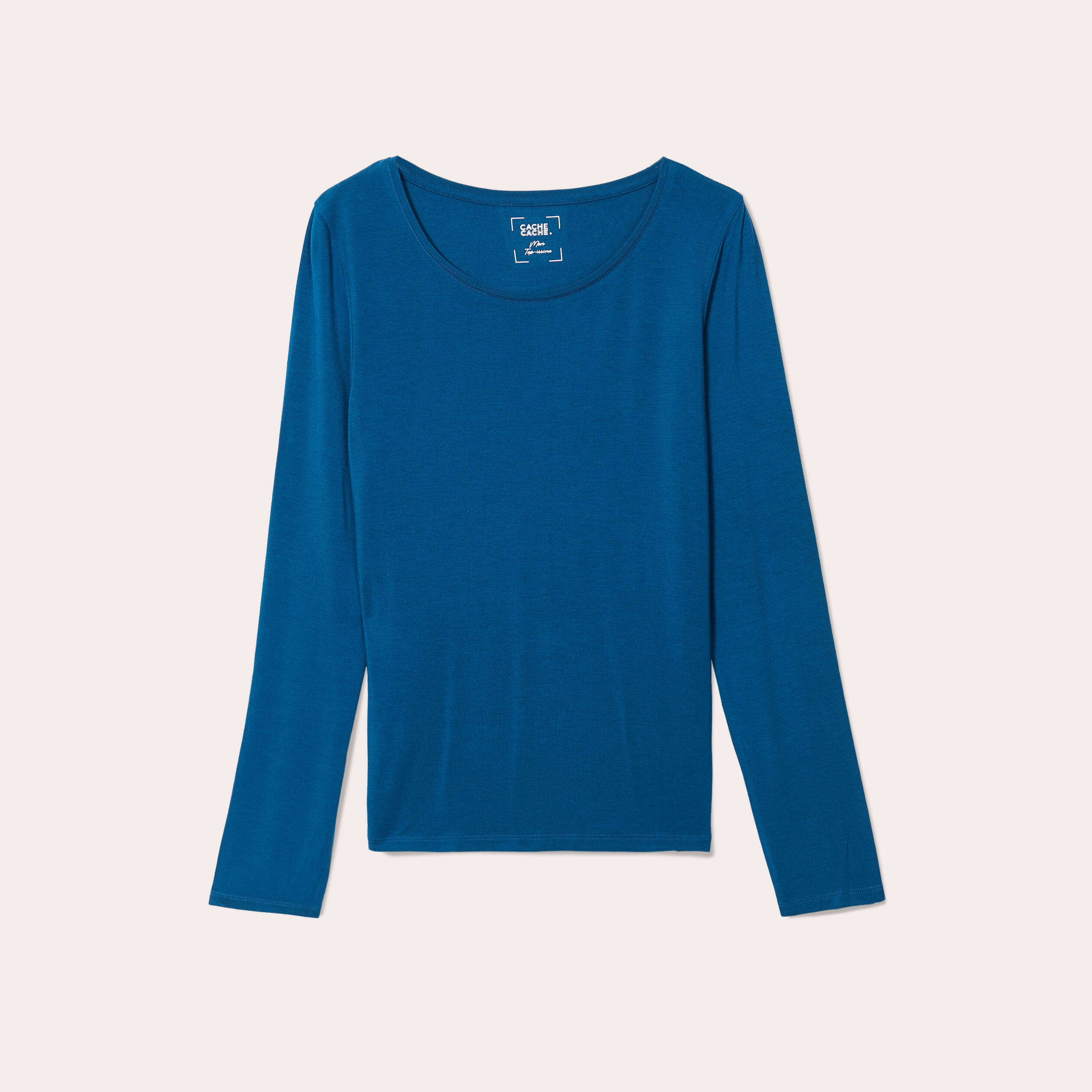 t shirt uni a manches longues bleu canard femme T-shirt uni à manches longues bleu canard femme