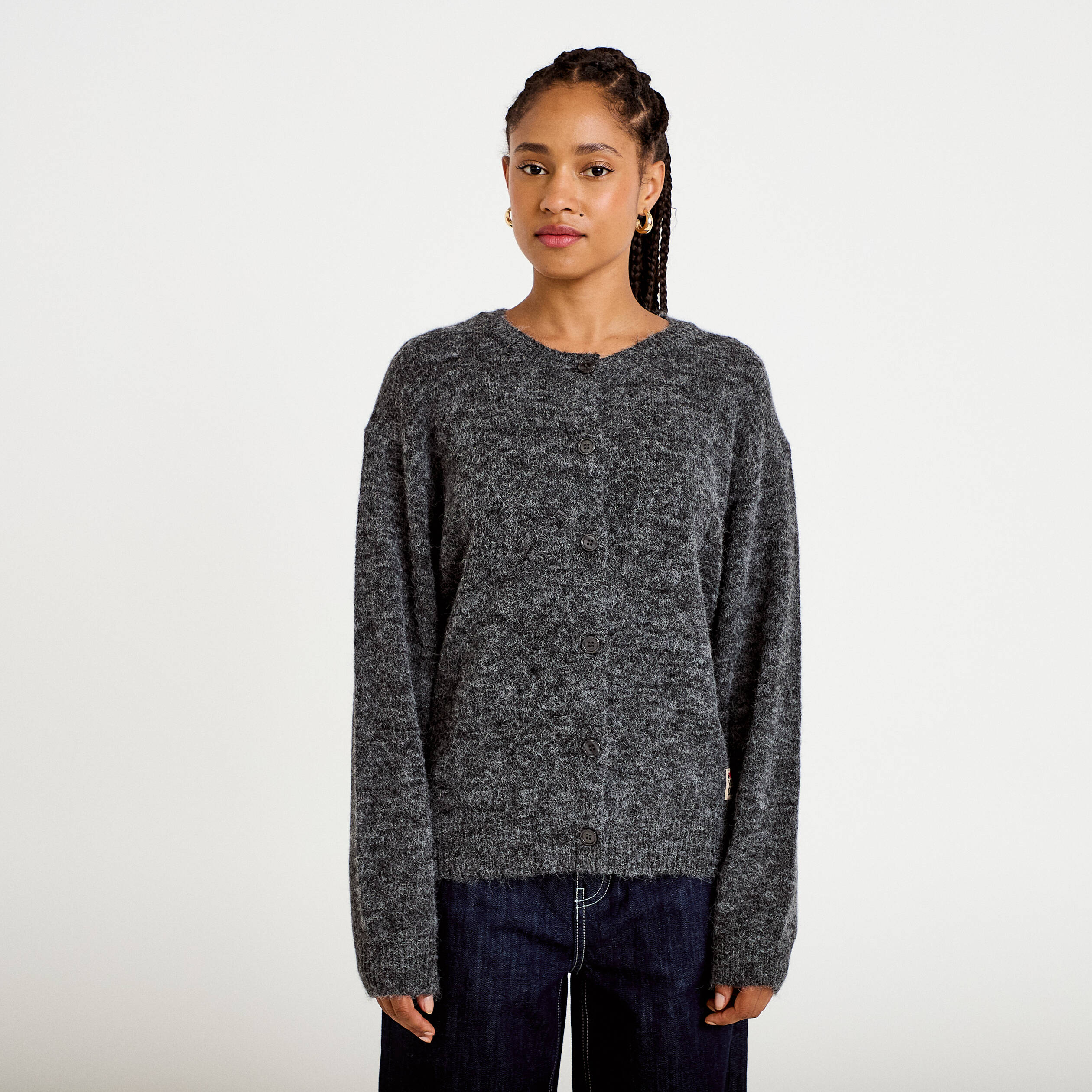 Gilet ample manches longues gris fonc&eacute; femme