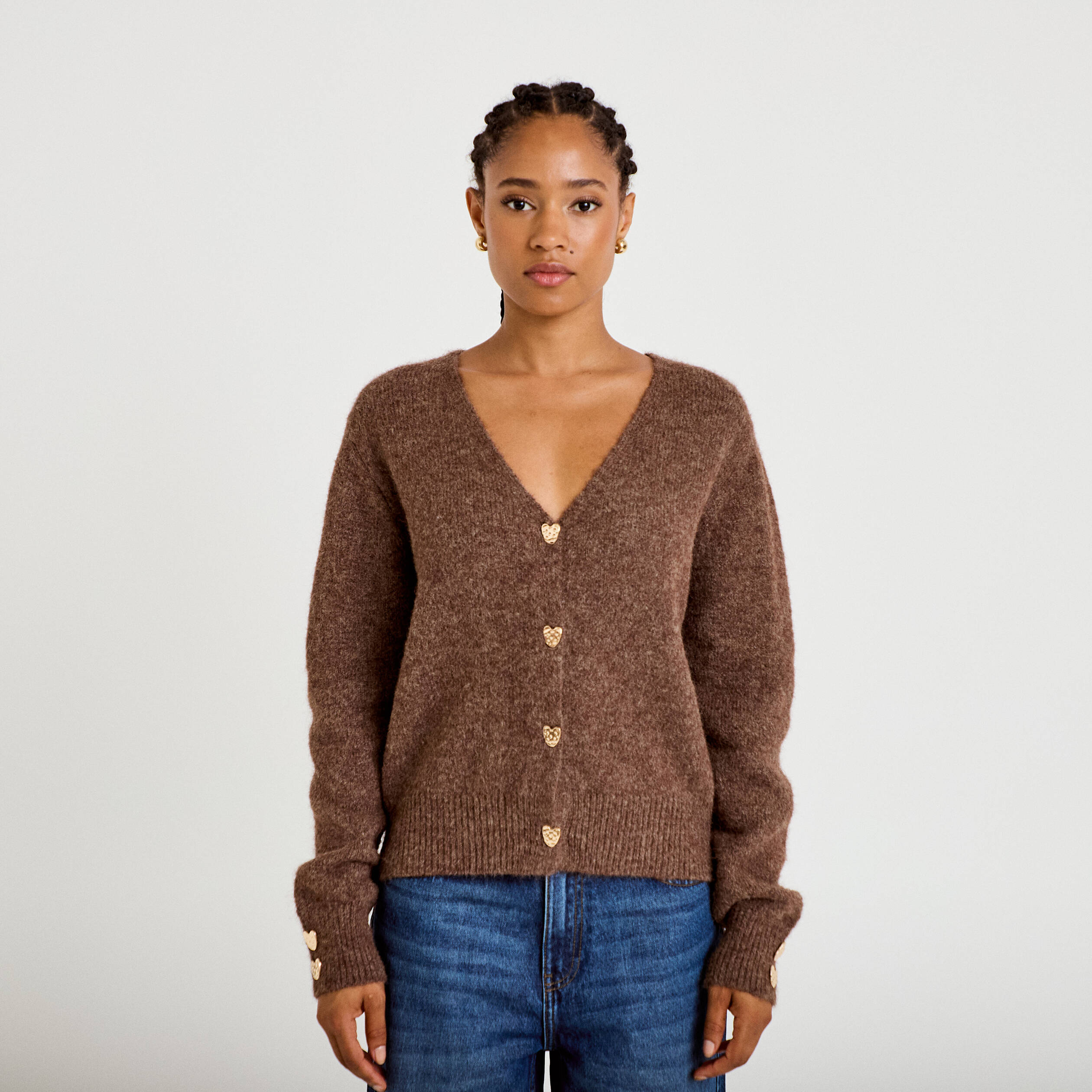 Gilet court avec boutons coeur bordeaux femme