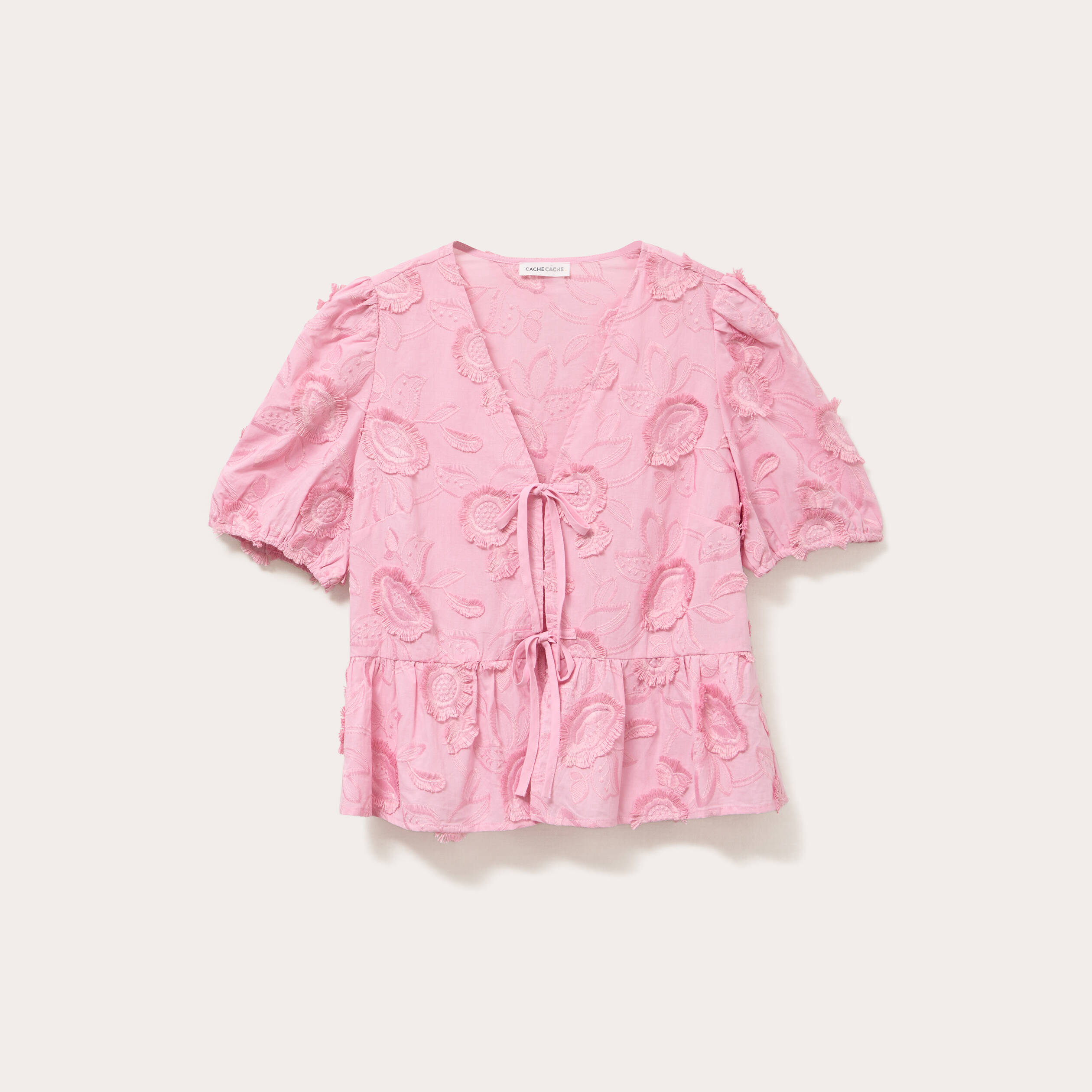 blouse manches courtes noeuds rose poudree femme Blouse manches courtes noeuds rose poudrée femme