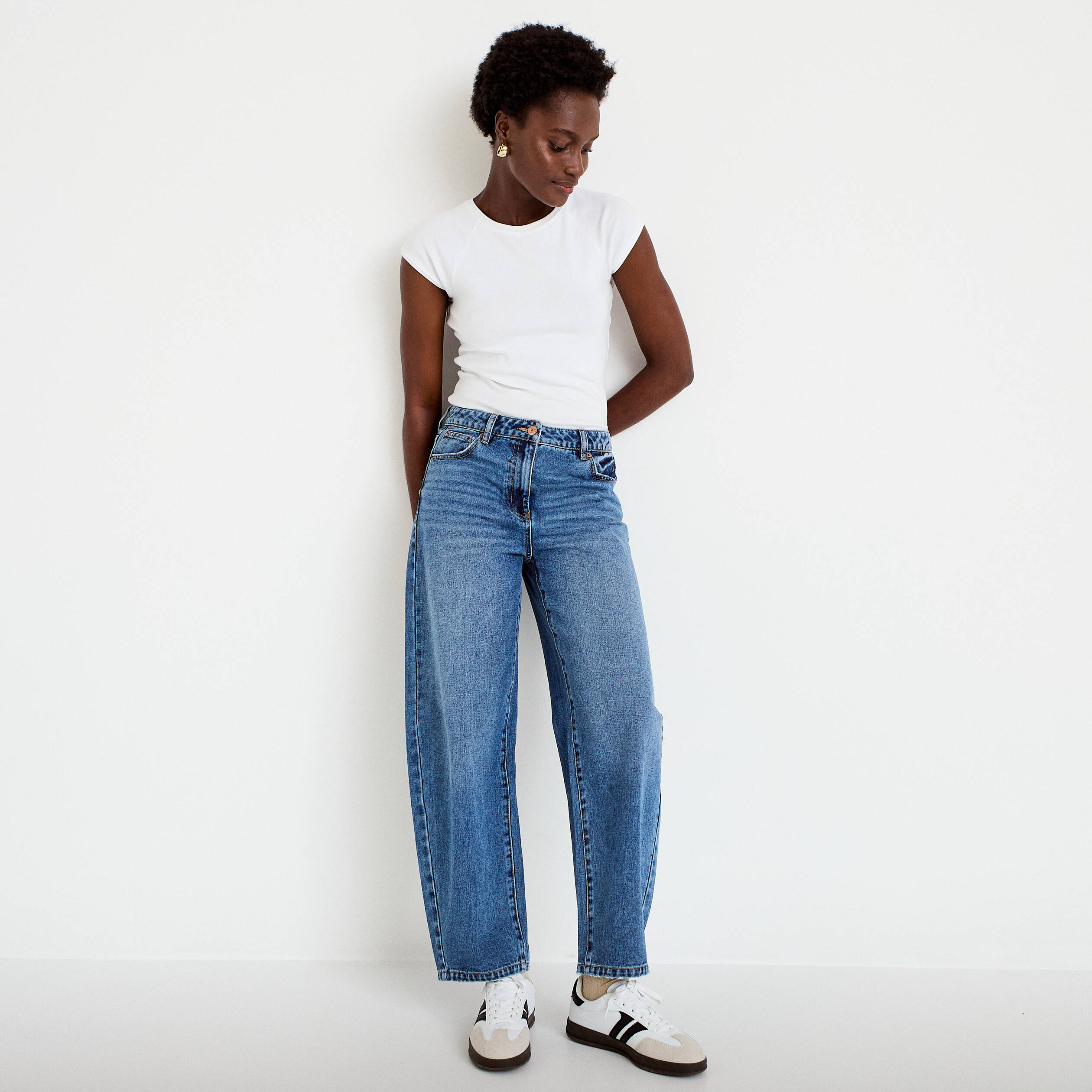 Jean barrel cropped taille standard bleu gris femme