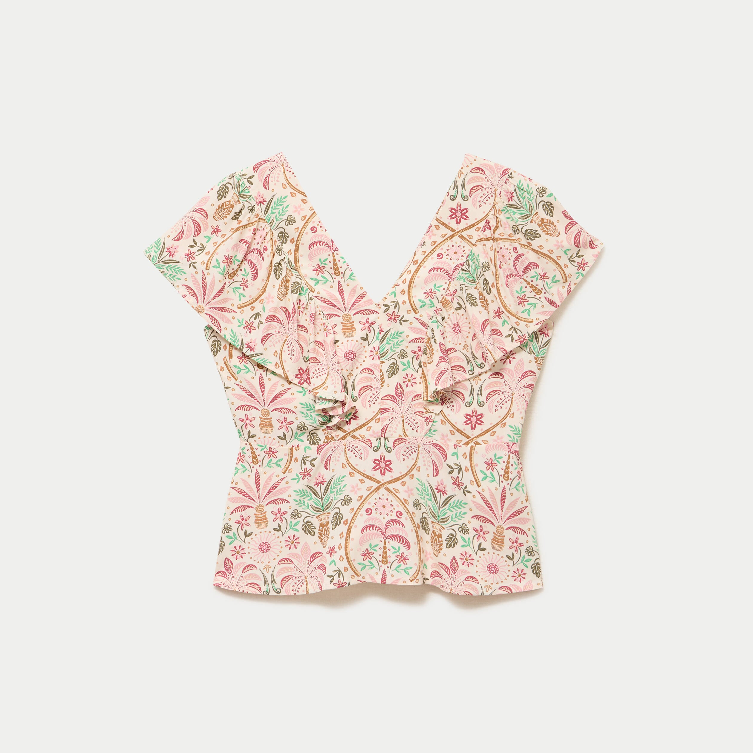 Blouse col v manches courtes blanc femme