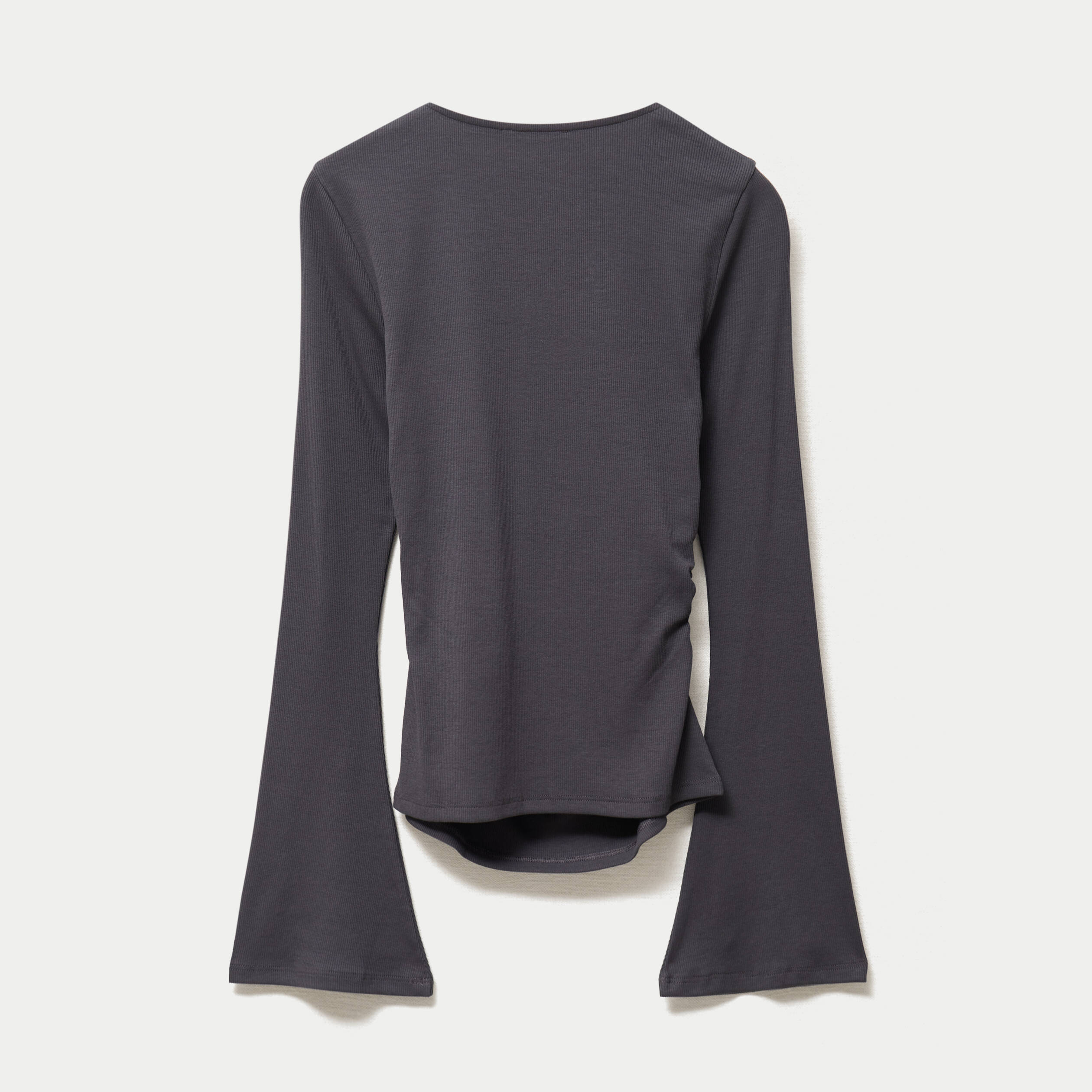 T-shirt ajust&eacute; col rond manches longues gris fonc&eacute; femme