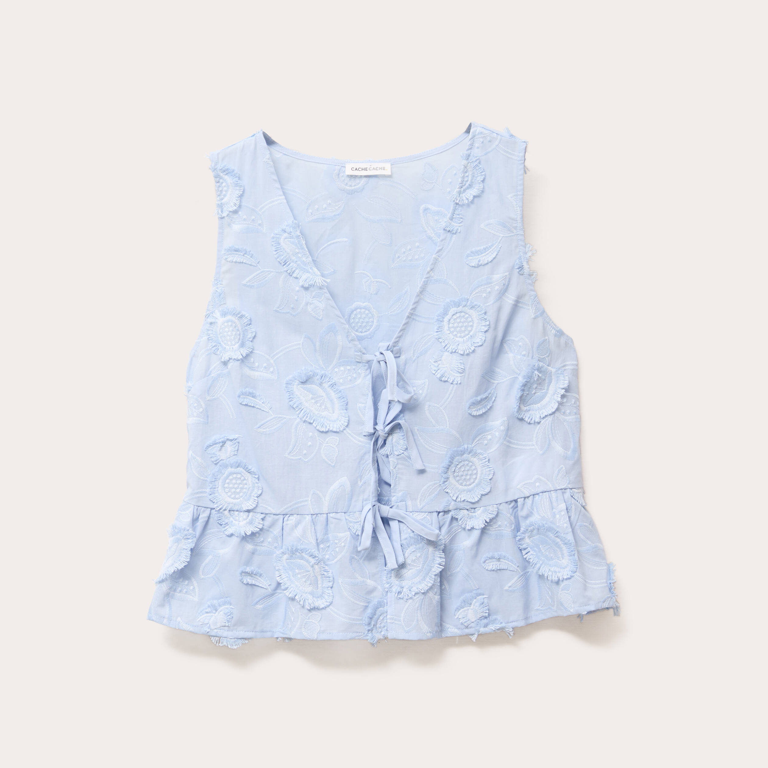 blouse sans manches nouee bleu femme Blouse sans manches nouée bleu femme