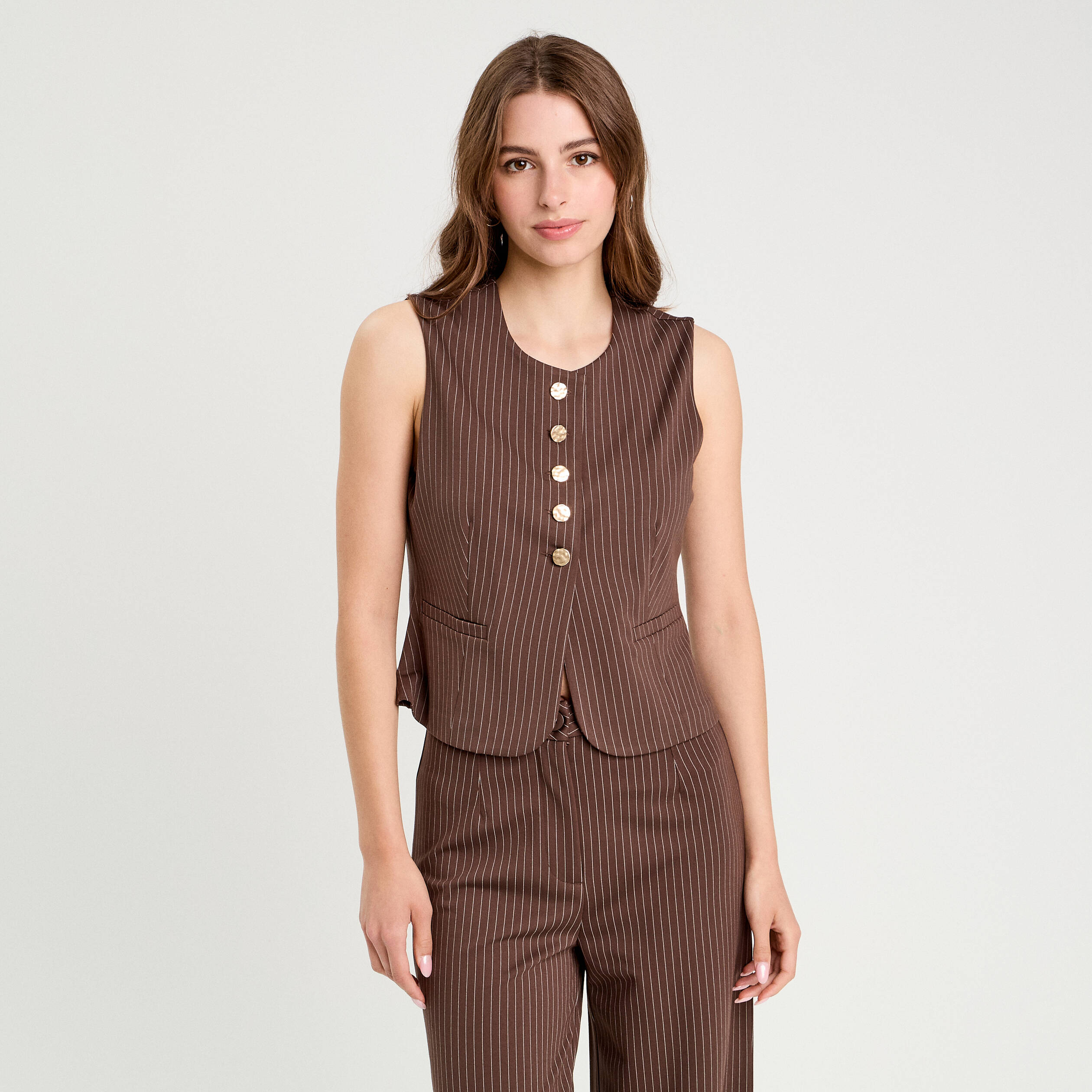 Veston sans manches marron chocolat femme