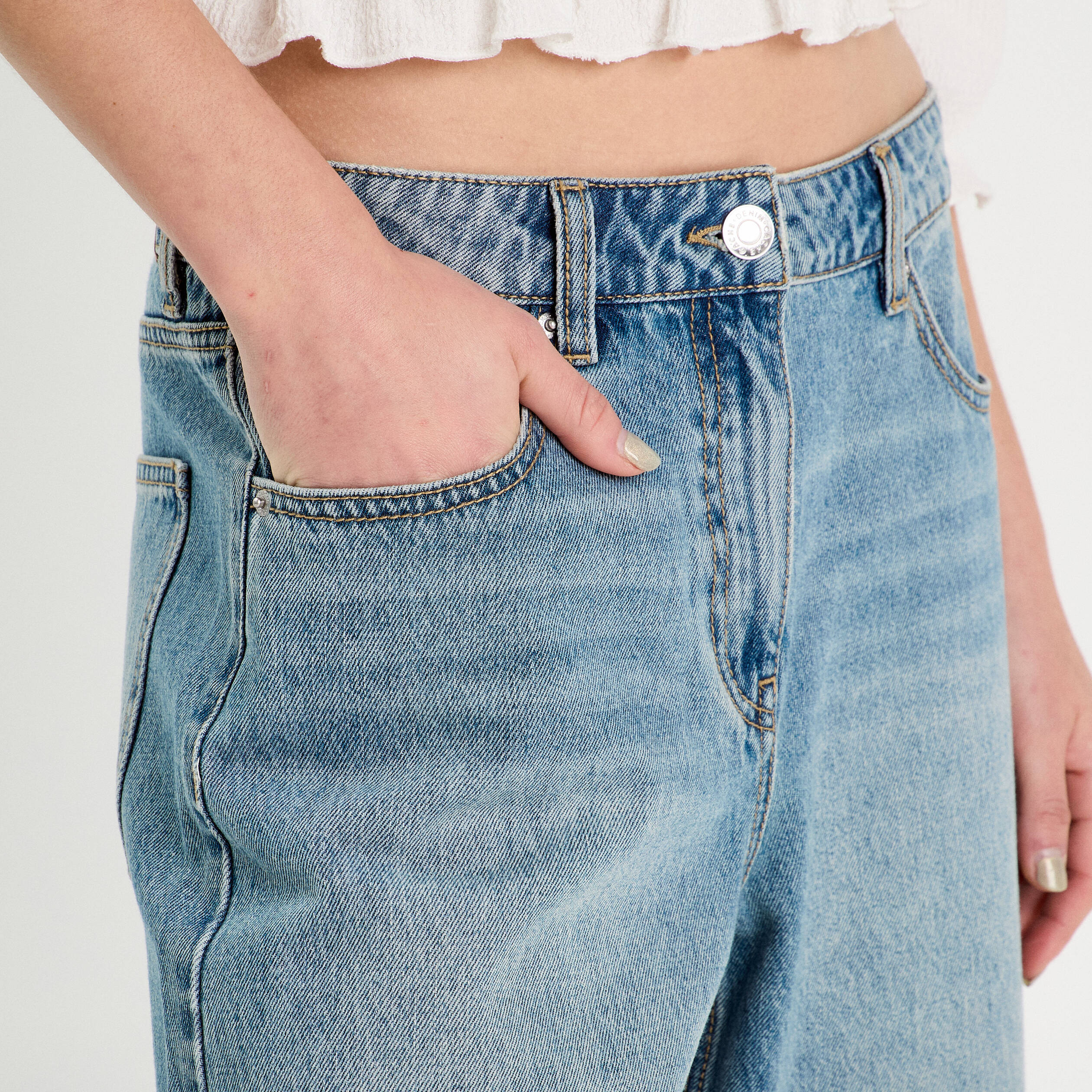 Bermuda large en jean denim double stone femme