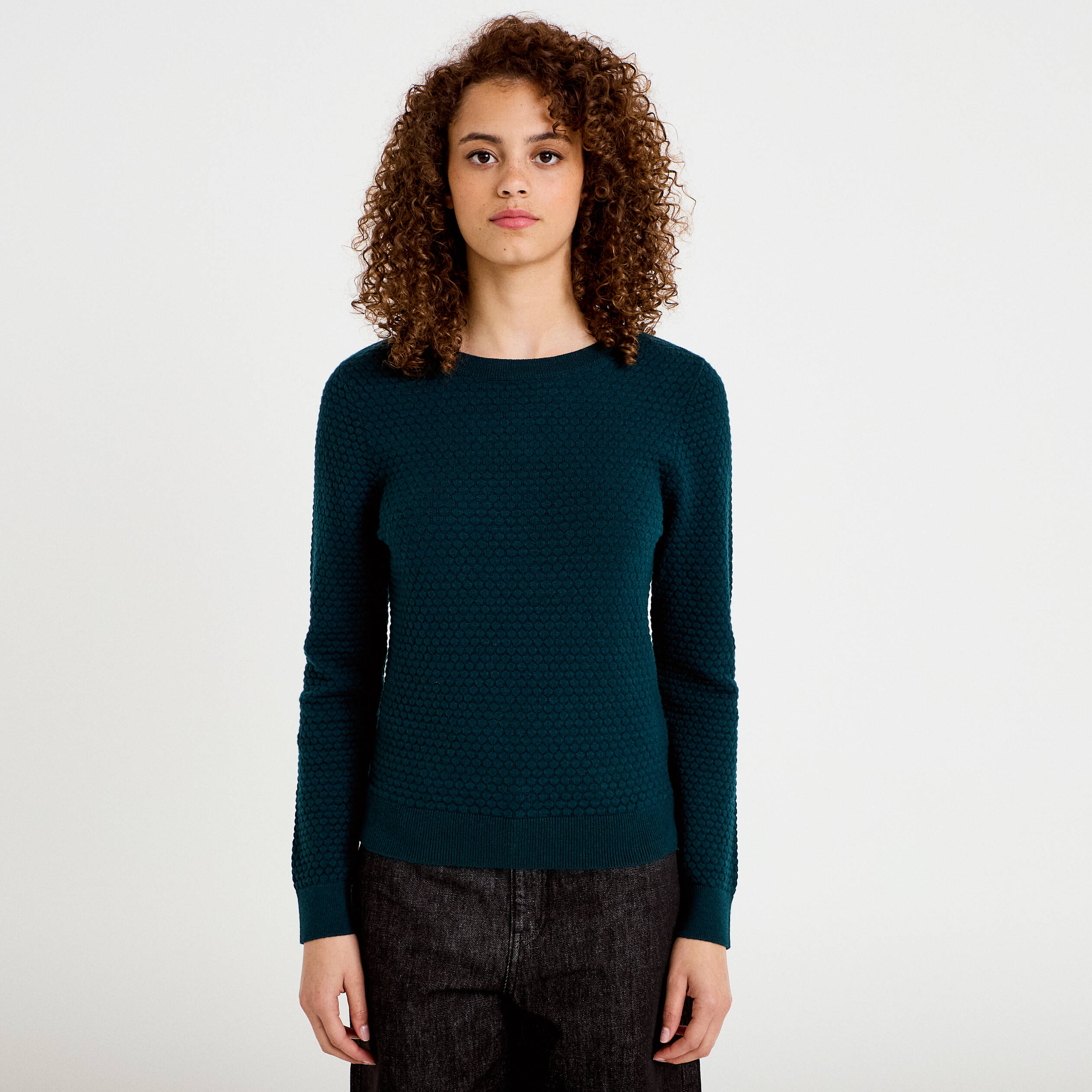 Pull col bateau vert fonc&eacute; femme