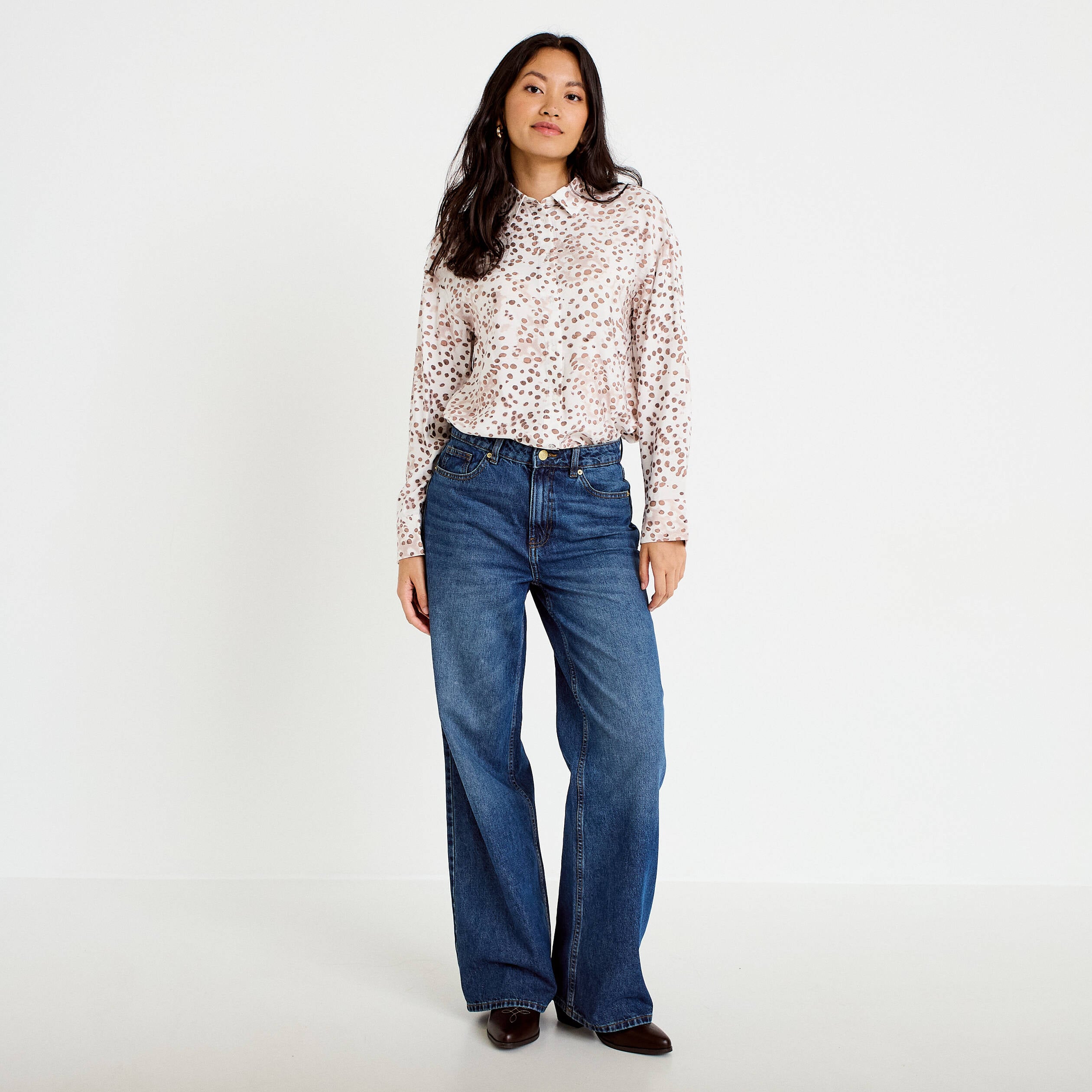Chemise droite manches longues blanc femme