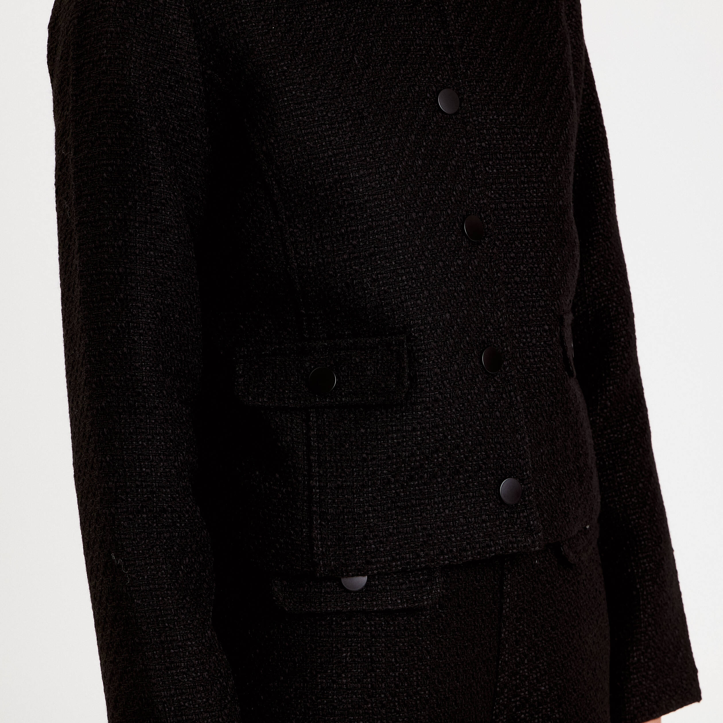 Veste droite cropped en tweed noir femme