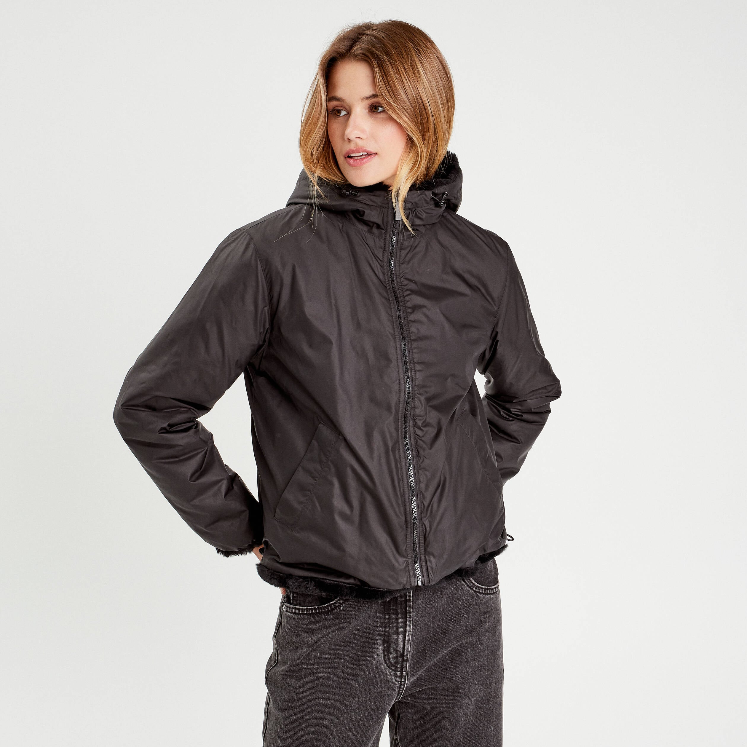 Parka r&eacute;versible &agrave; capuche noir femme