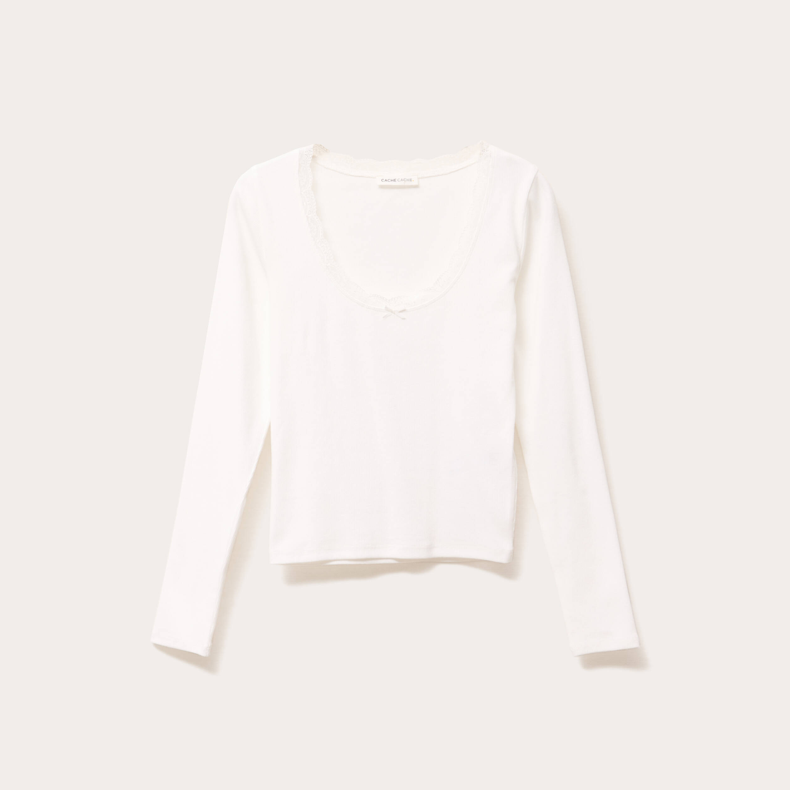 T-shirt manches longues côtelé ecru femme