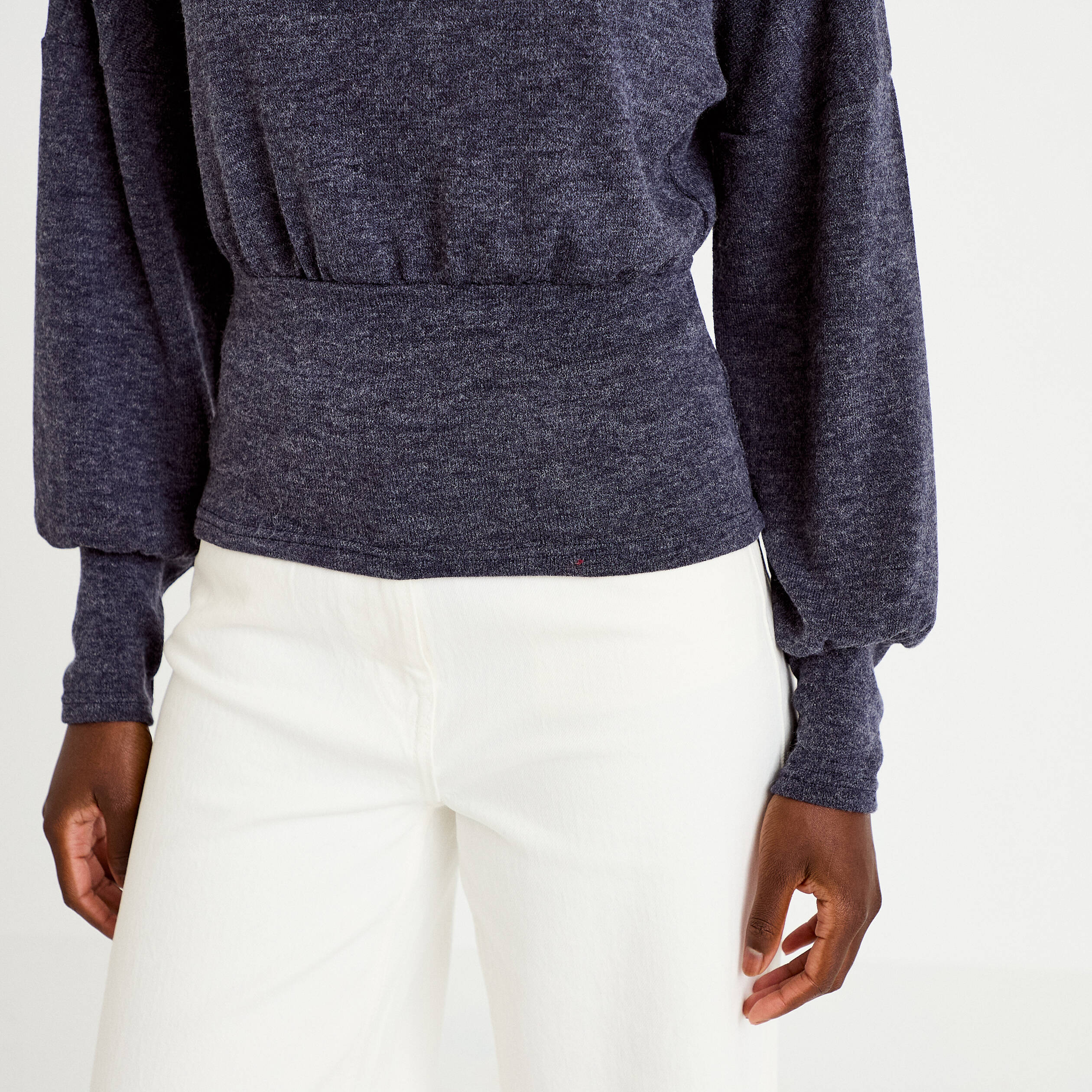 Pull col bateau manches longues bleu marine femme