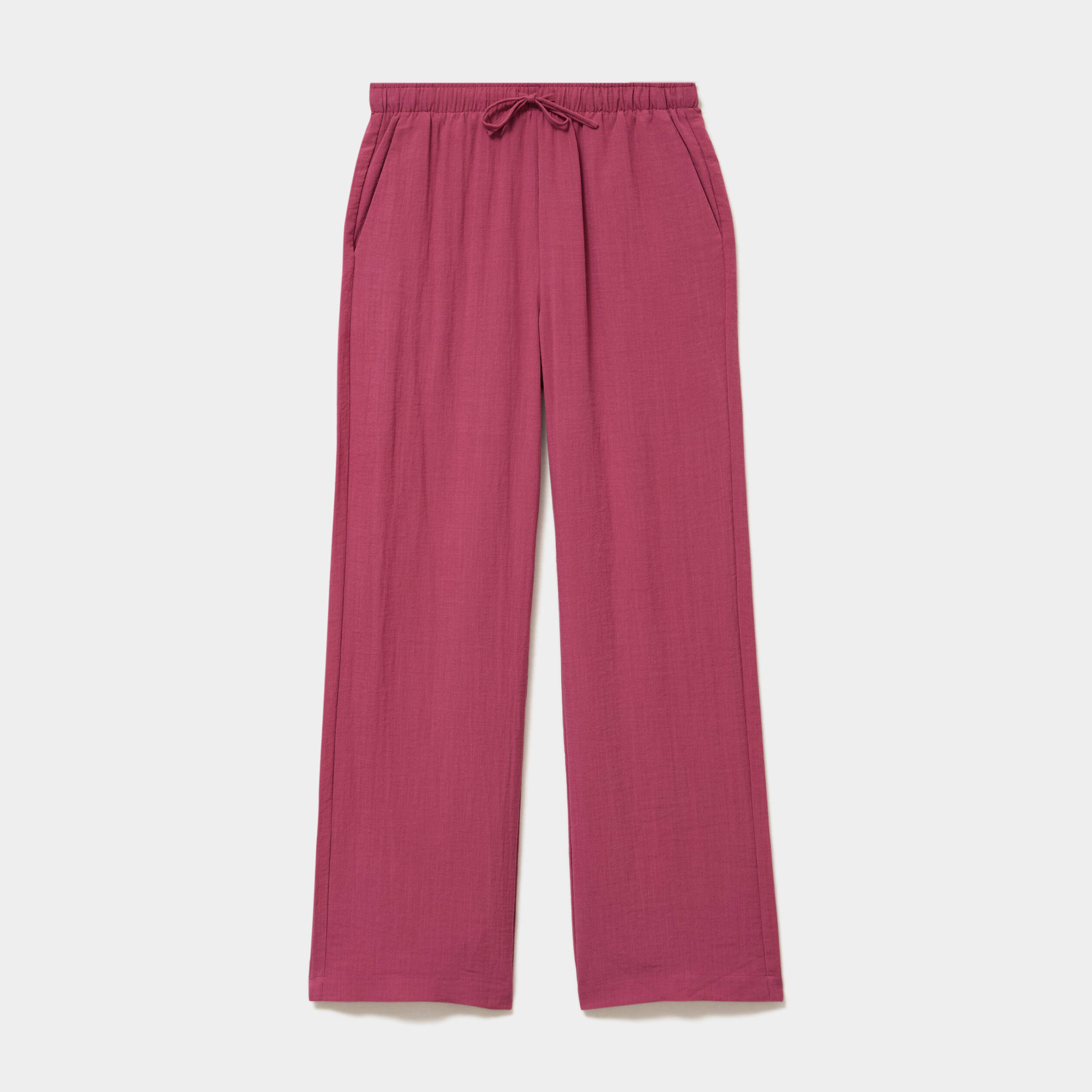 Pantalon large taille haute en cr&ecirc;pe prune femme