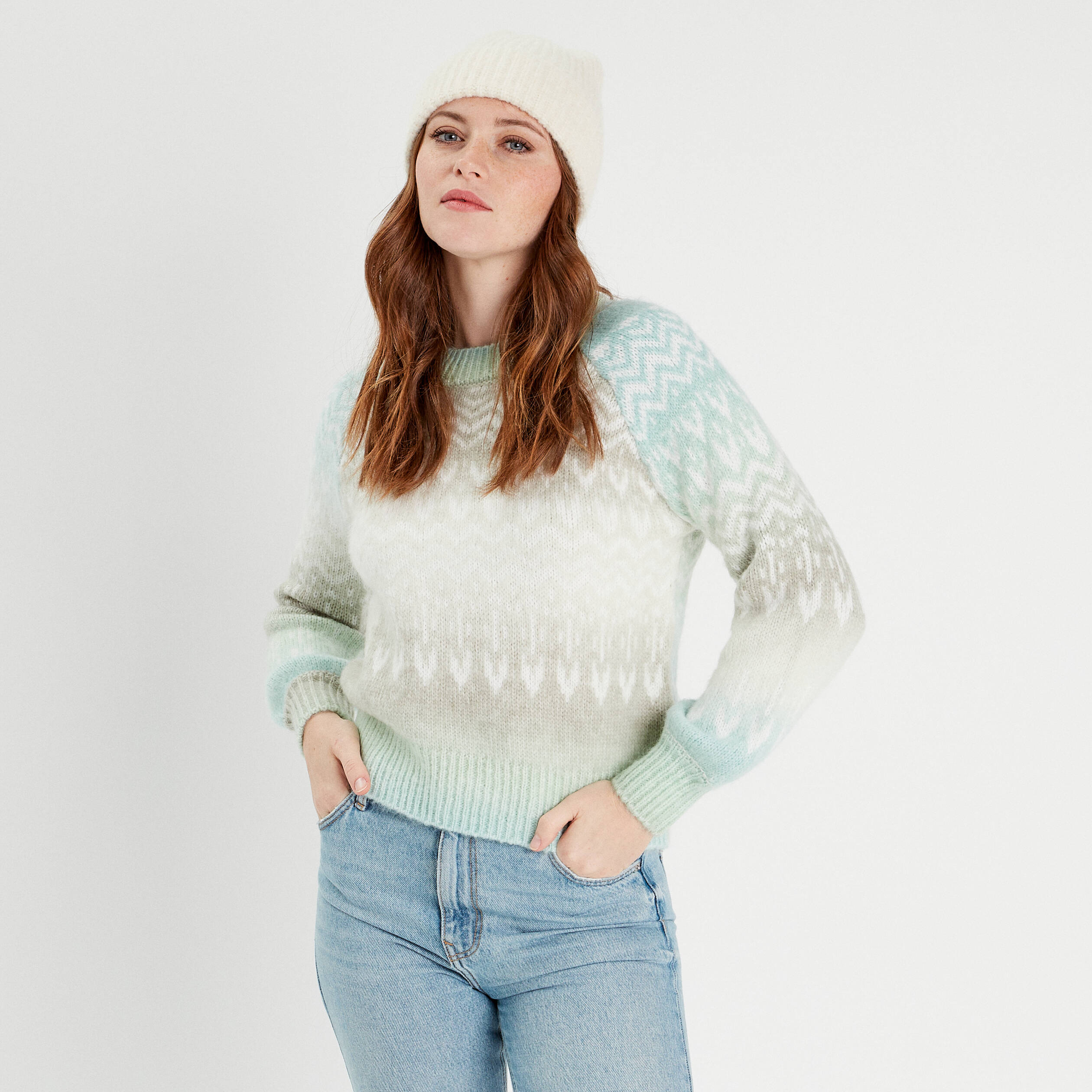 Pull manches longues vert pastel femme