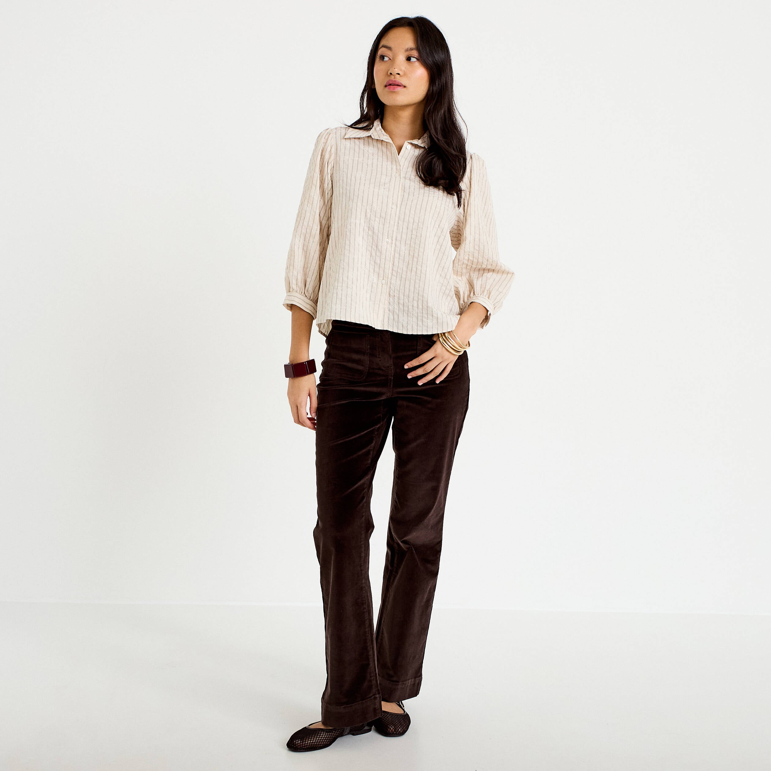 Chemise droite col classique manches 3/4 blanc femme