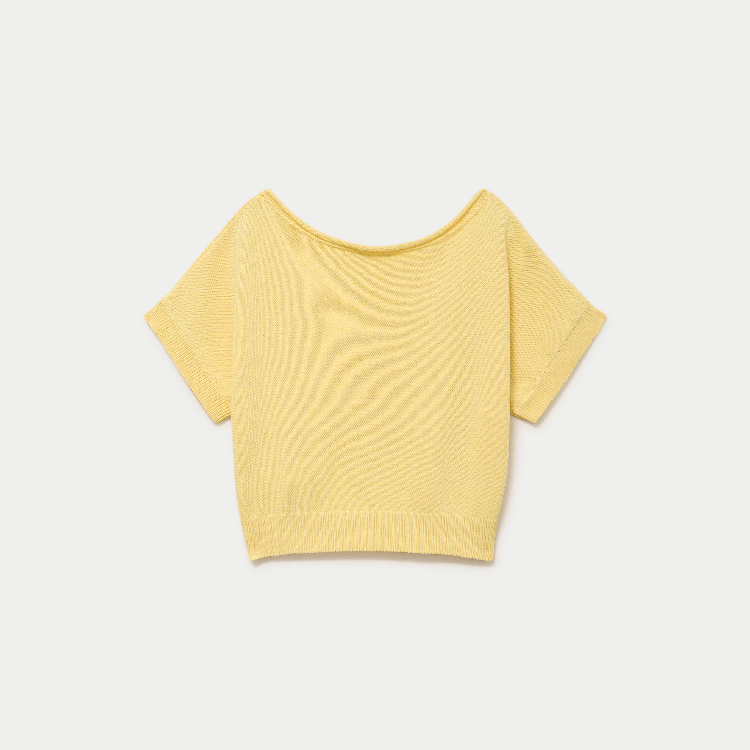 Pull ample cropped manches courtes jaune pastel femme