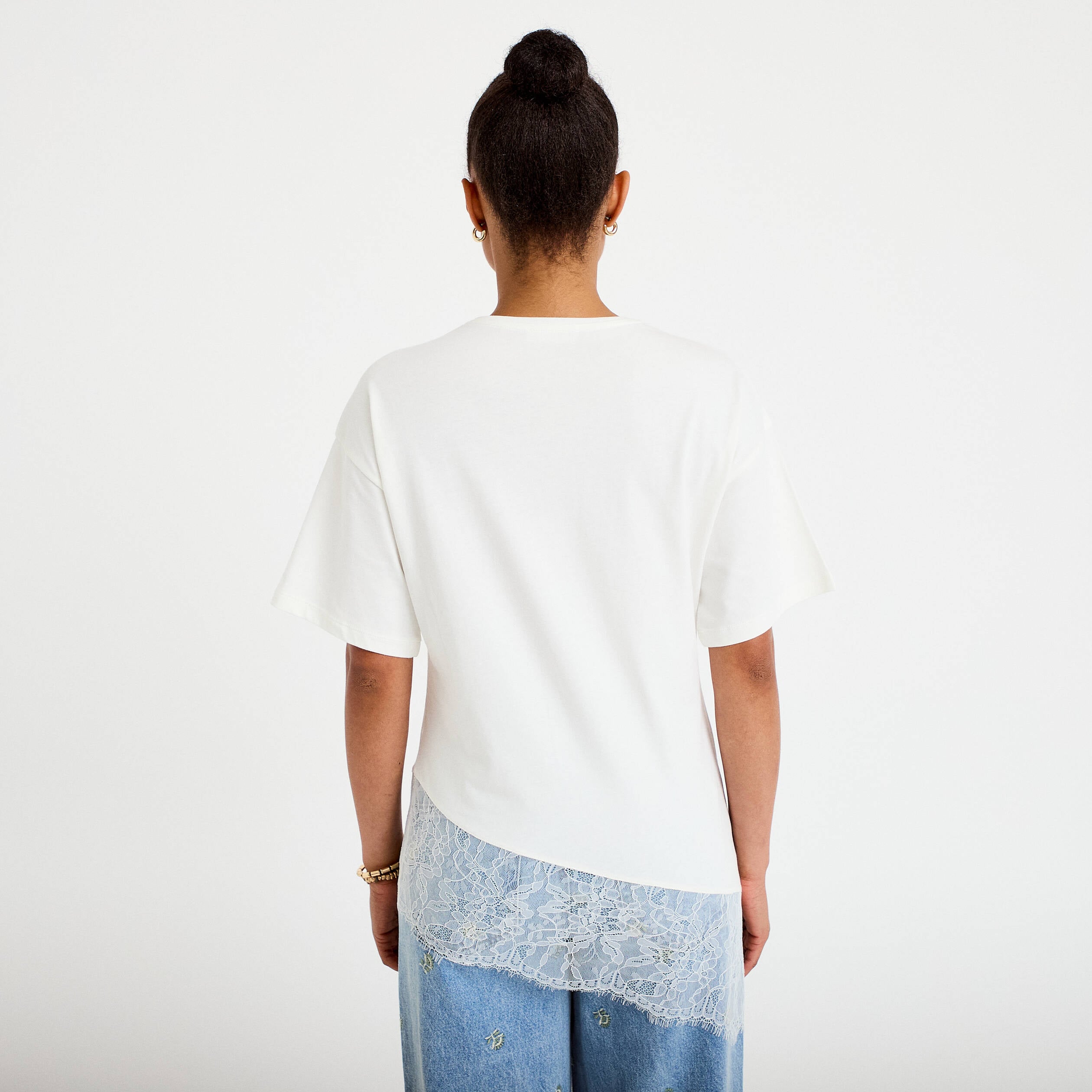 T-shirt oversize longue dentelle ecru femme