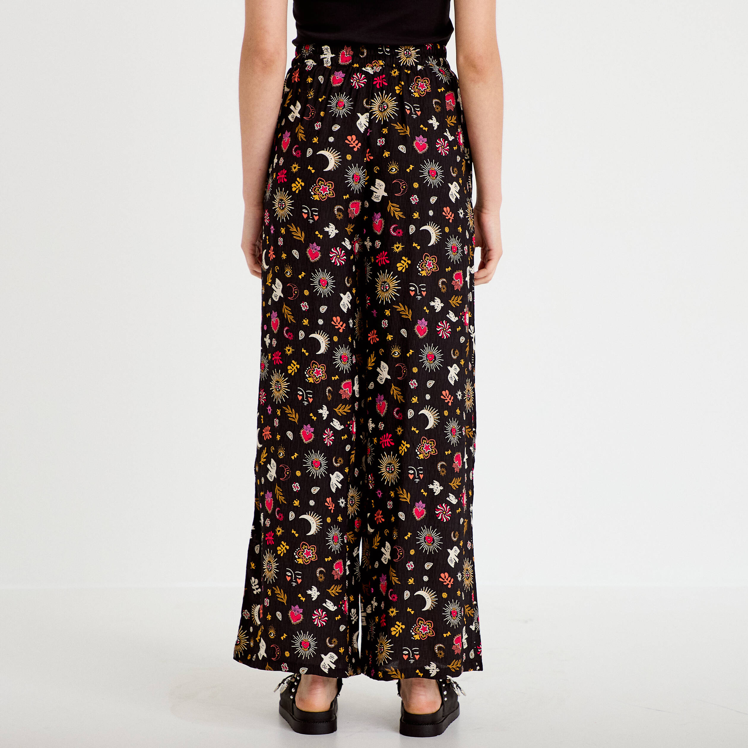 Pantalon large taille standard noir femme