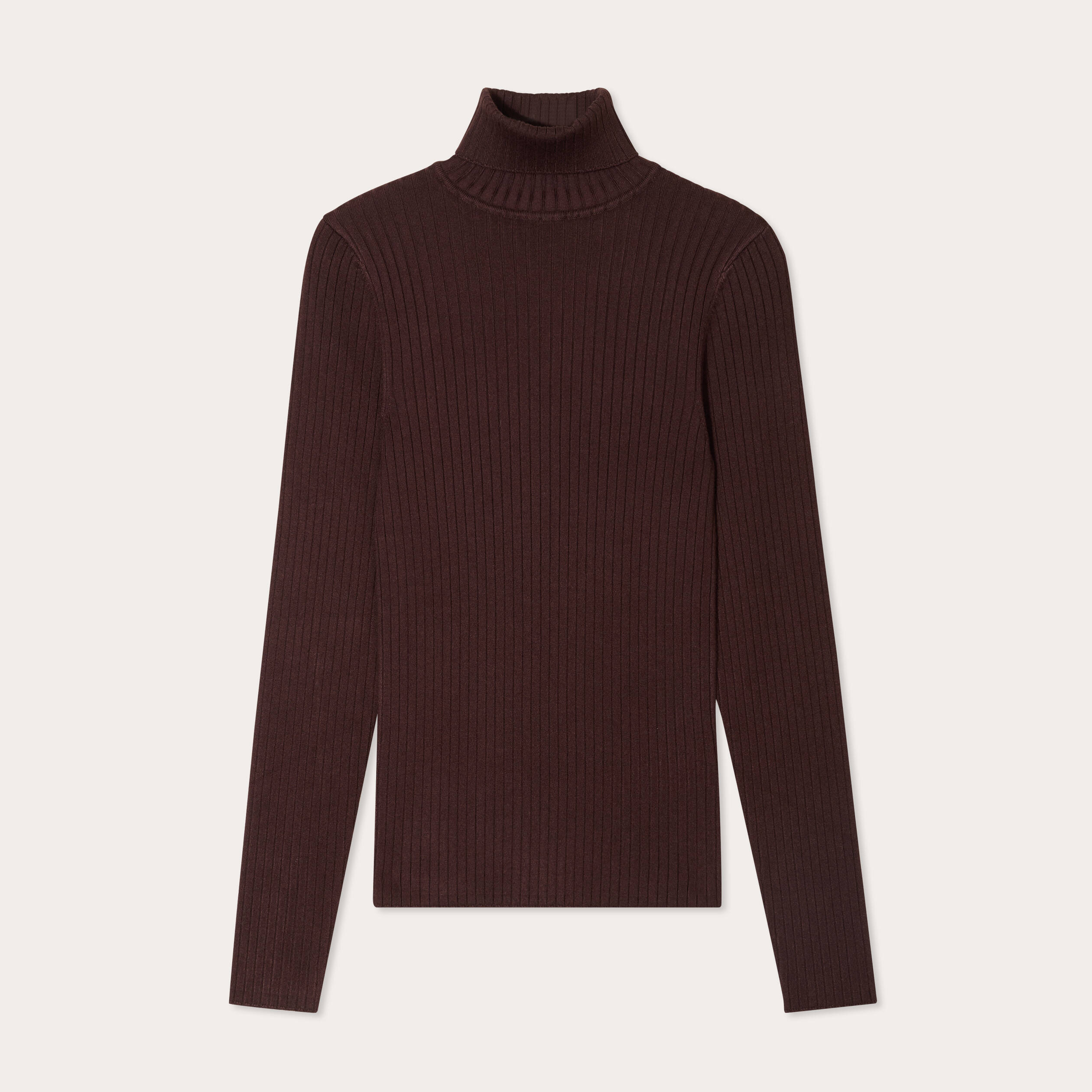 Pull c&ocirc;tel&eacute; col roul&eacute; marron fonc&eacute; femme
