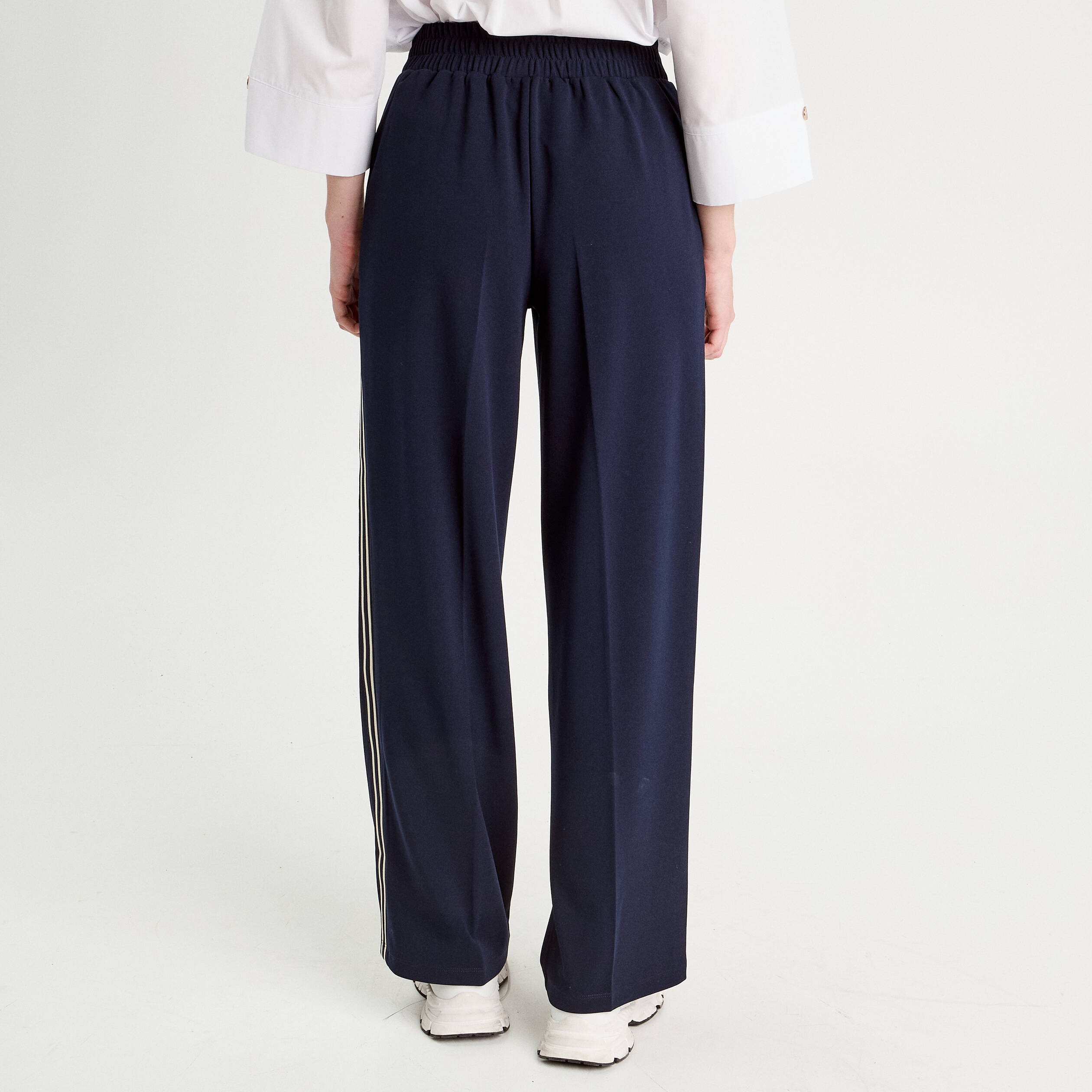 pantalon large avec bandes bleu marine femme Pantalon large avec bandes bleu marine femme