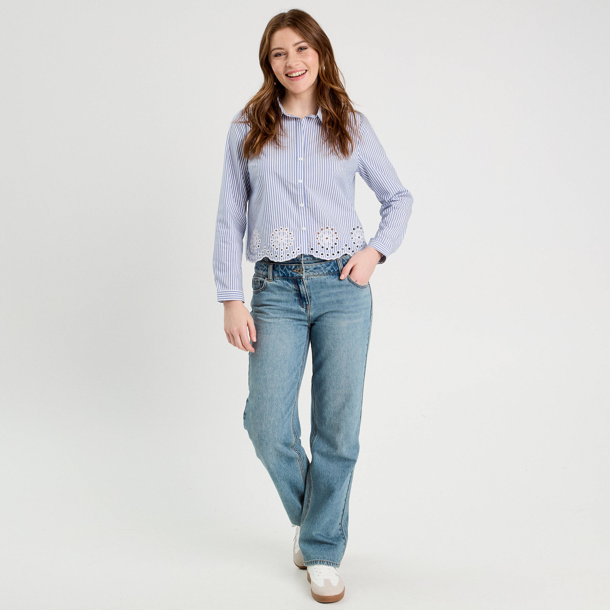 Chemise avec broderie blanc femme