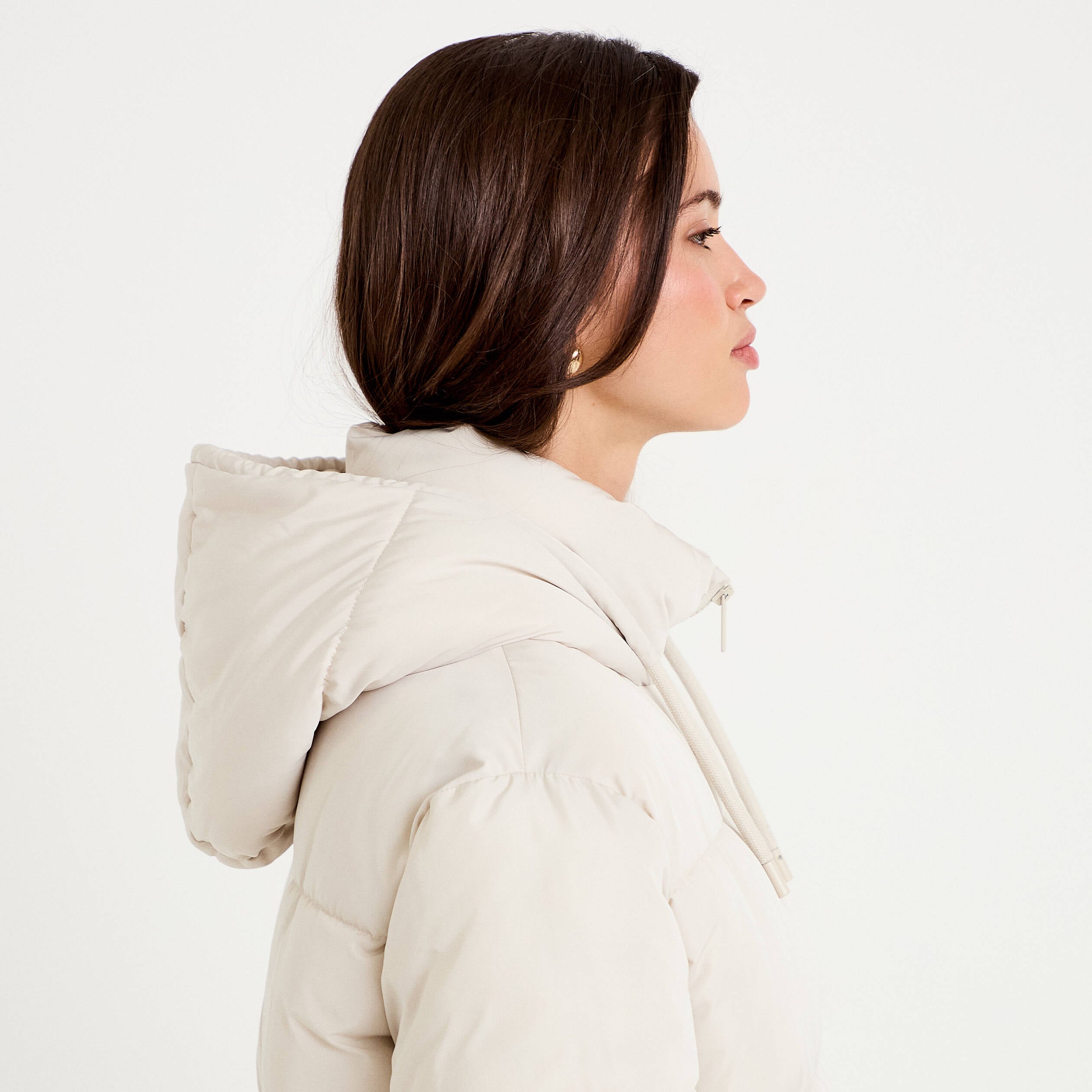 Doudoune courte bas resserr&eacute; capuche ecru femme