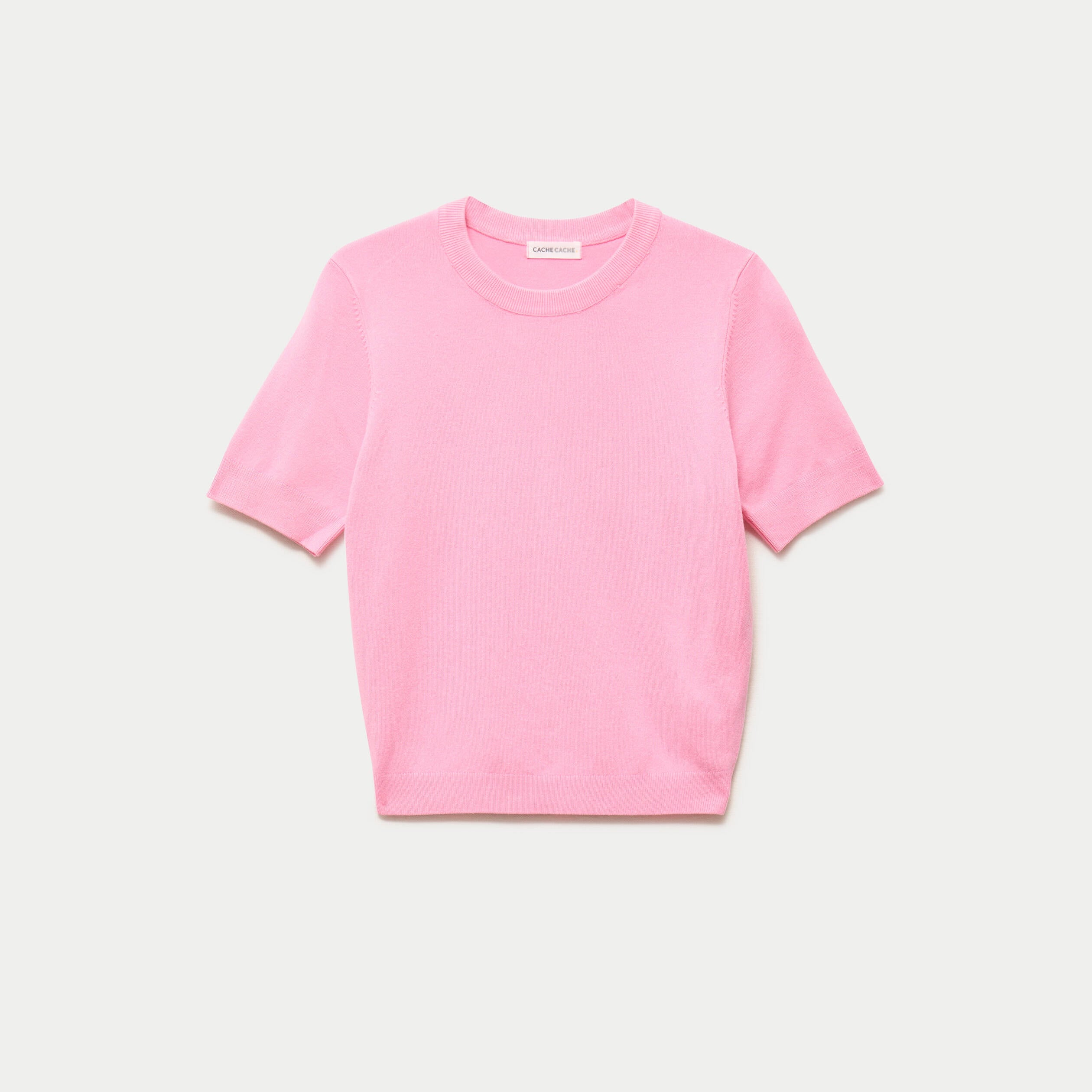 Pull ajust&eacute; court manches courtes rose femme