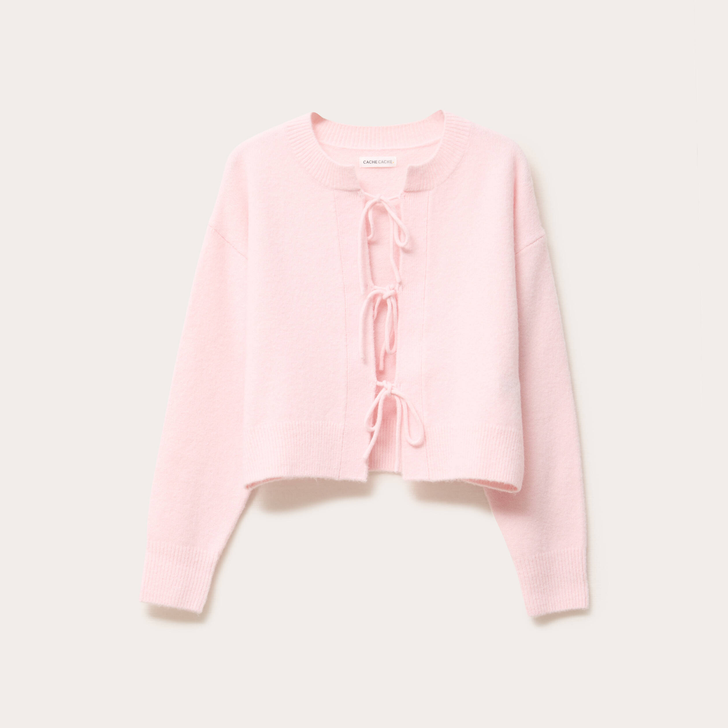 gilet manches longues noue rose clair femme Gilet manches longues noué rose clair femme