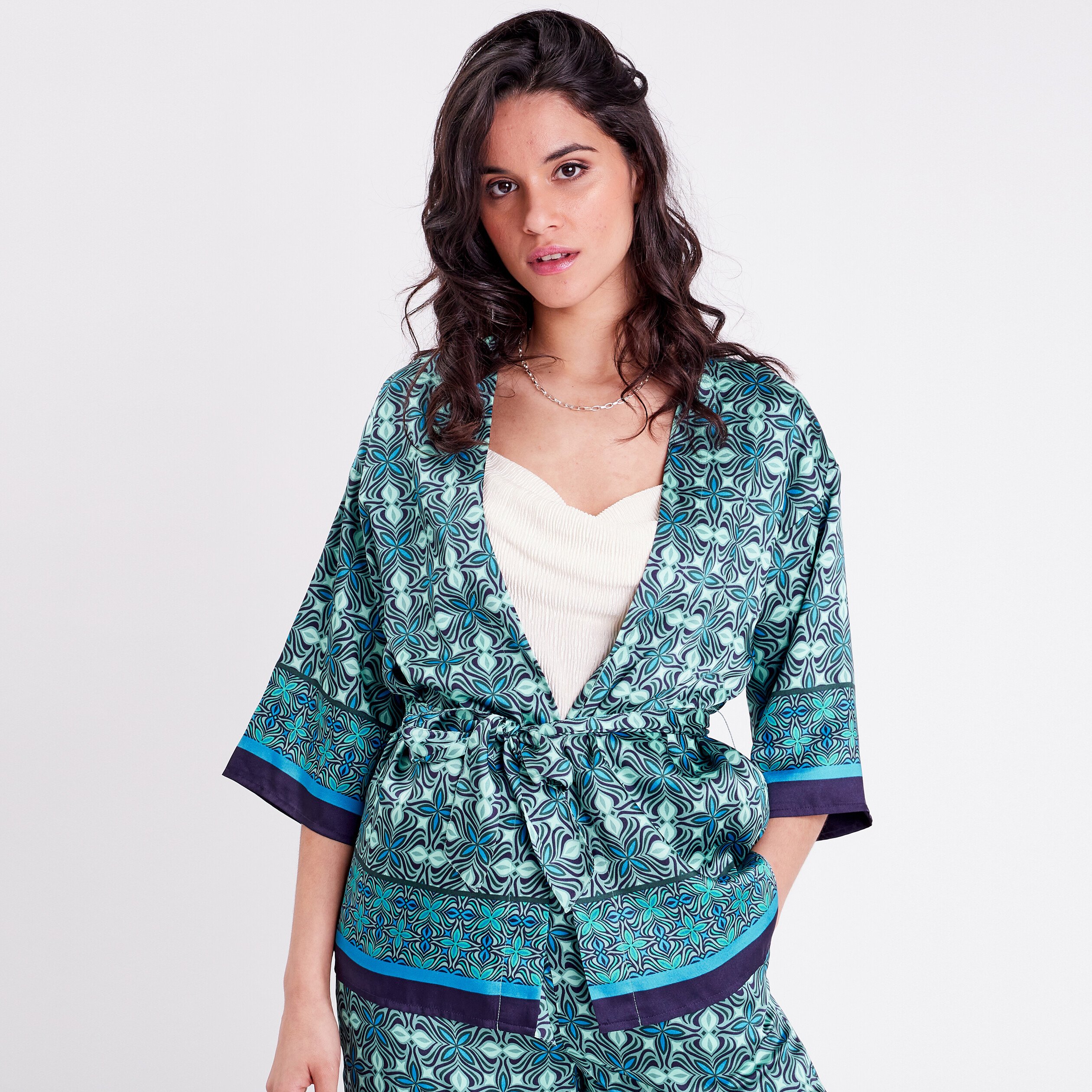 Veste esprit kimono droite vert menthe femme Vibs