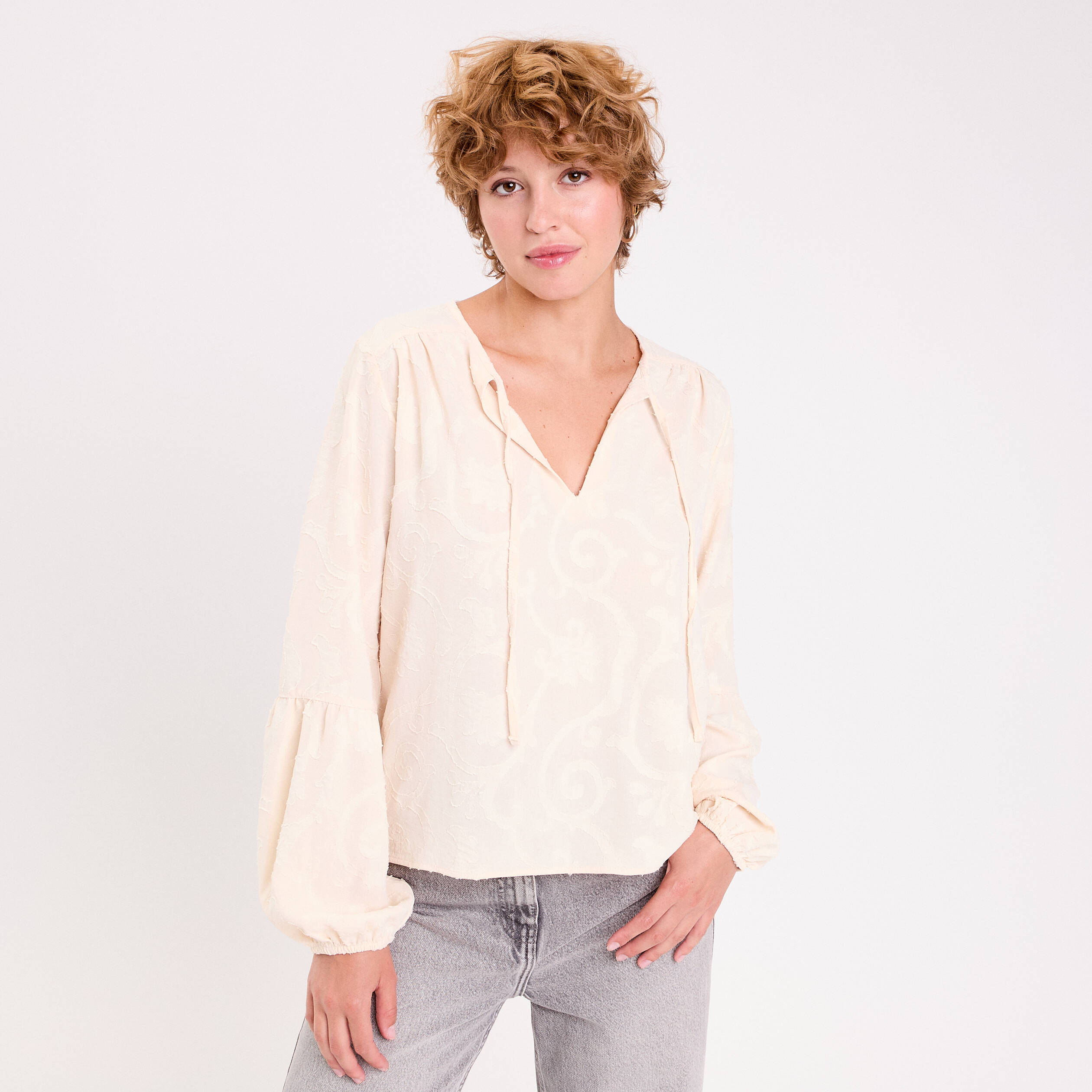 Blouse manches longues ecru femme