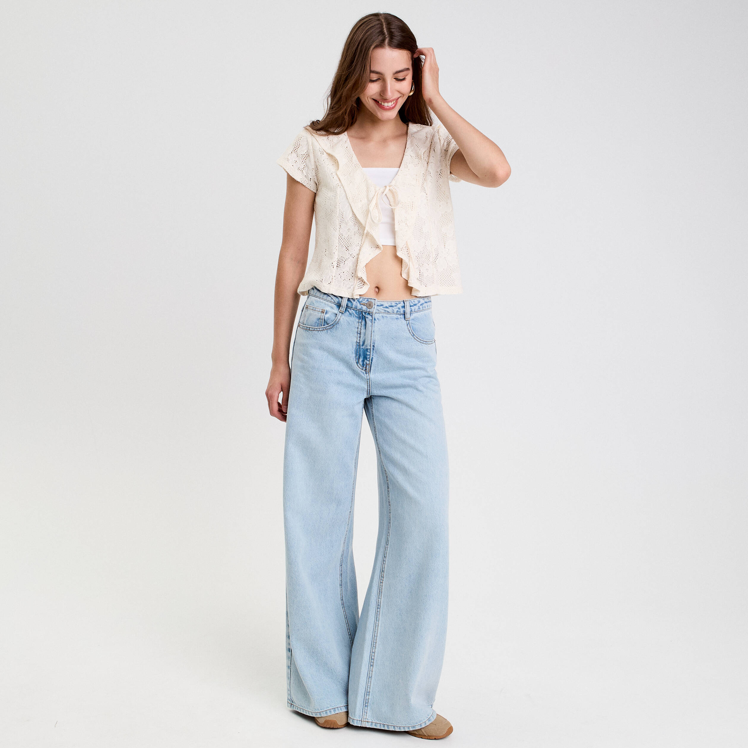blouse ajouree decollete manches courtes ecru femme Blouse ajourée décolleté manches courtes ecru femme