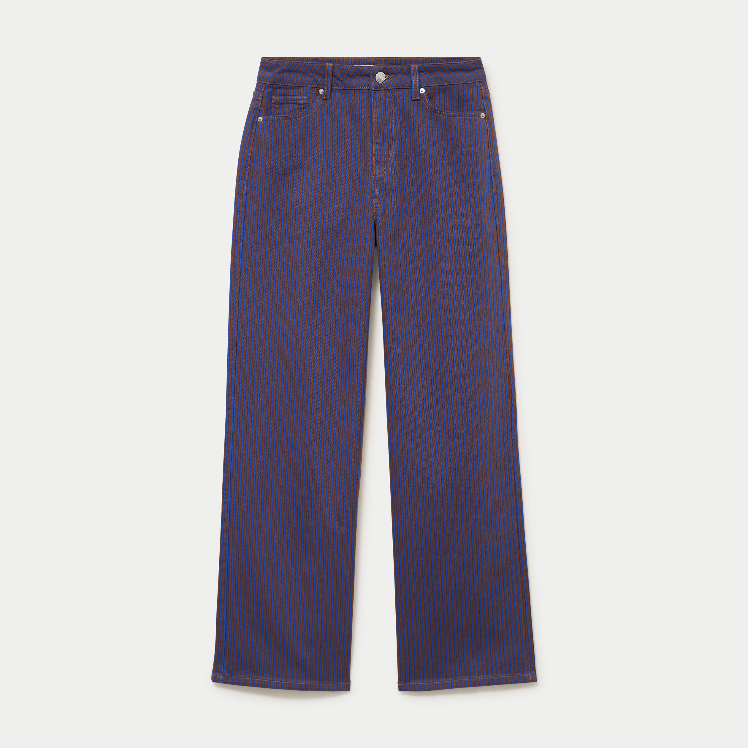 Jean wide leg ray&eacute; taille haute bleu femme