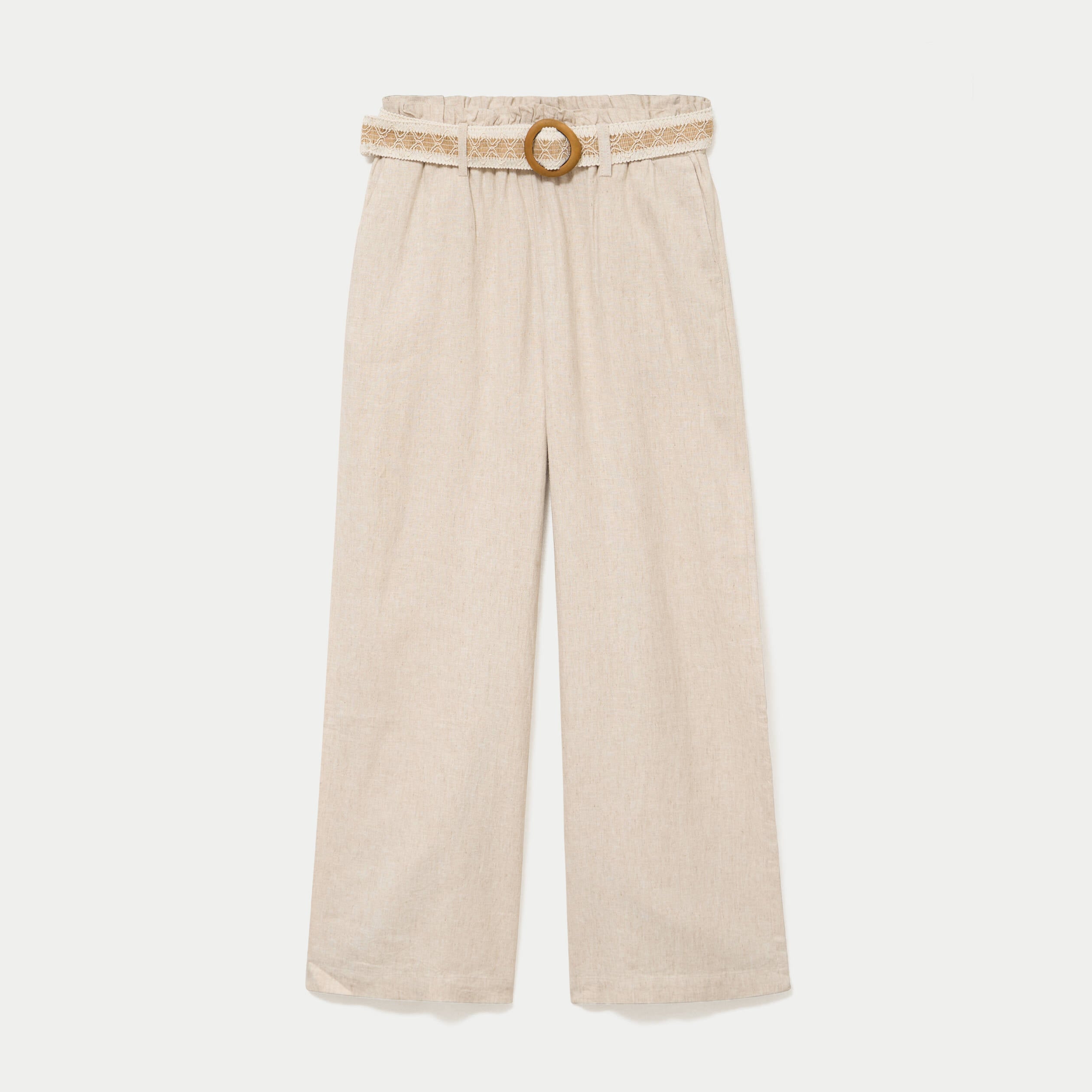 Pantalon large avec ceinture amovible beige femme