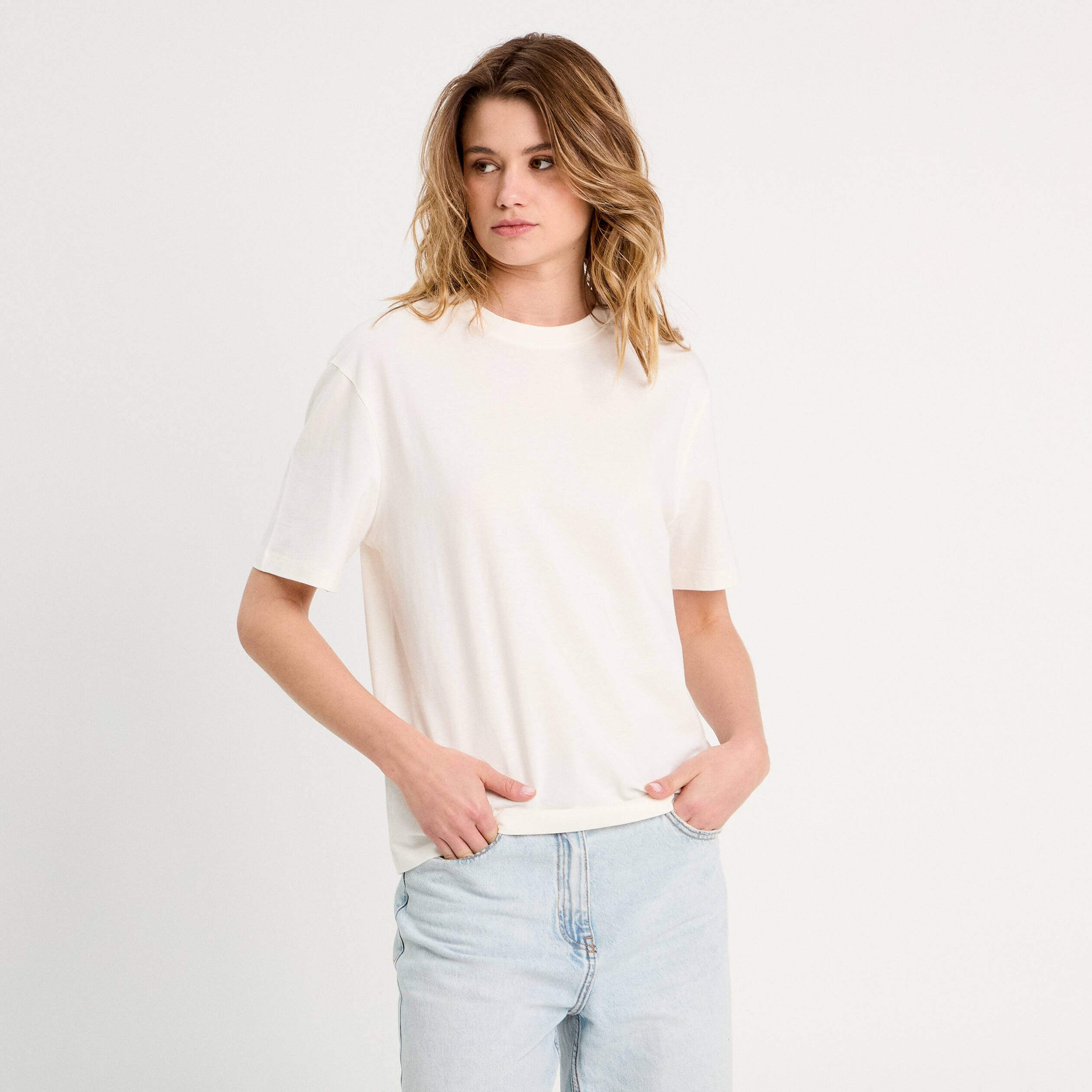 T-shirt oversize col rond ecru femme
