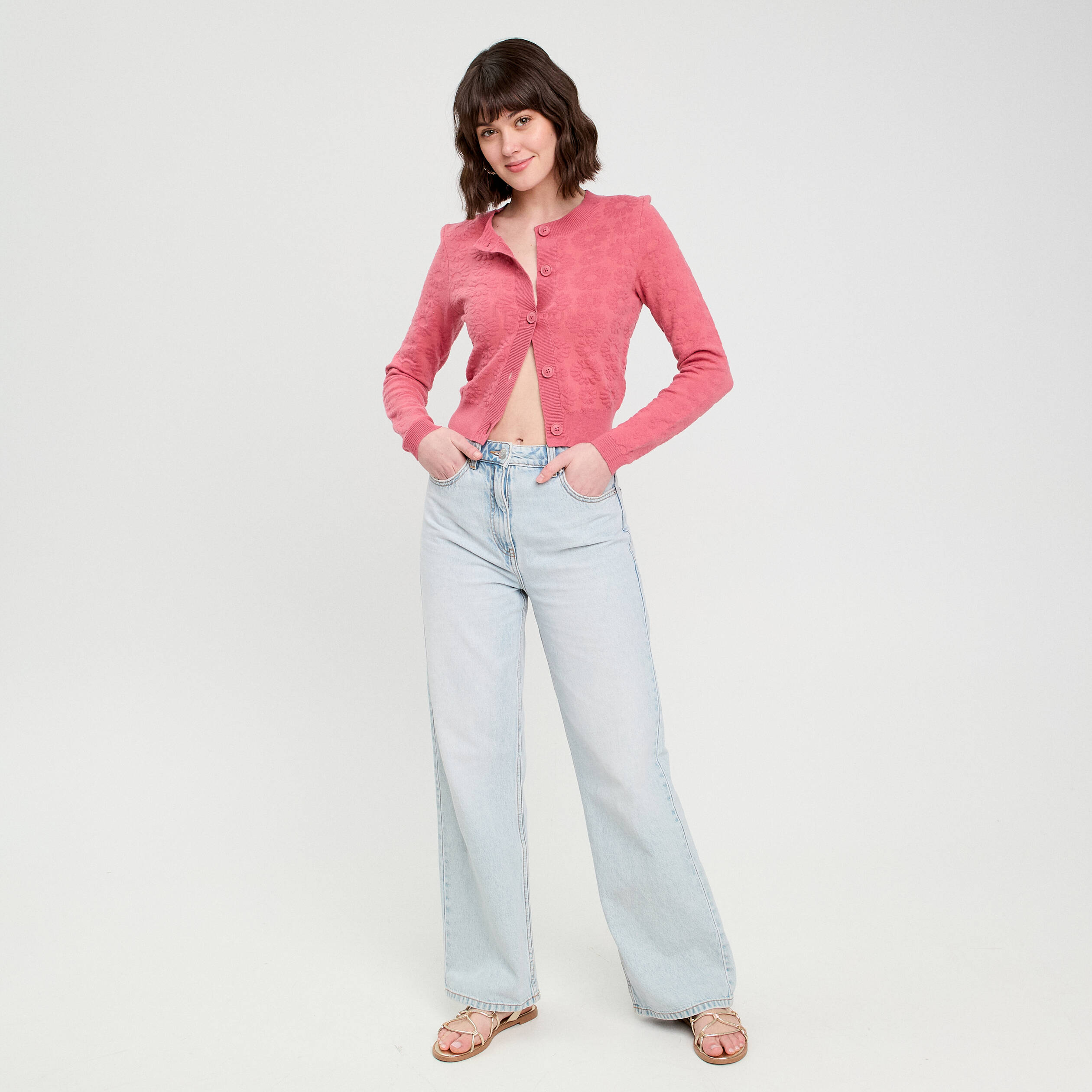 Gilet manches longues vieux rose femme