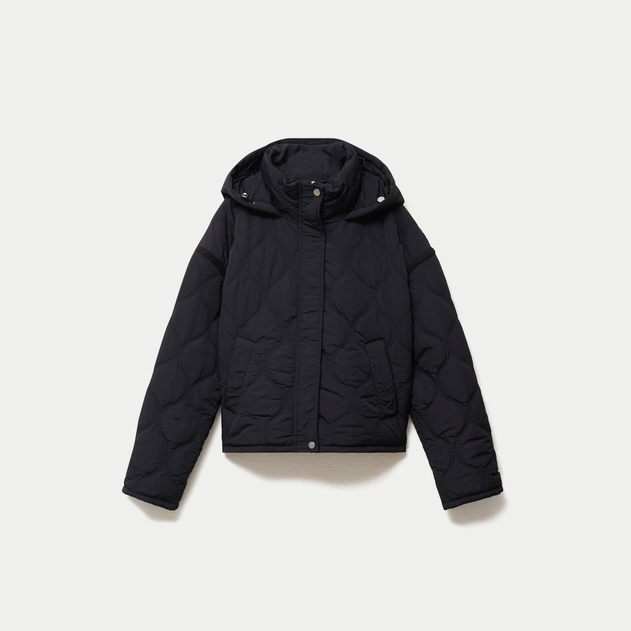 Veste droite &agrave; capuche manches longues noir femme