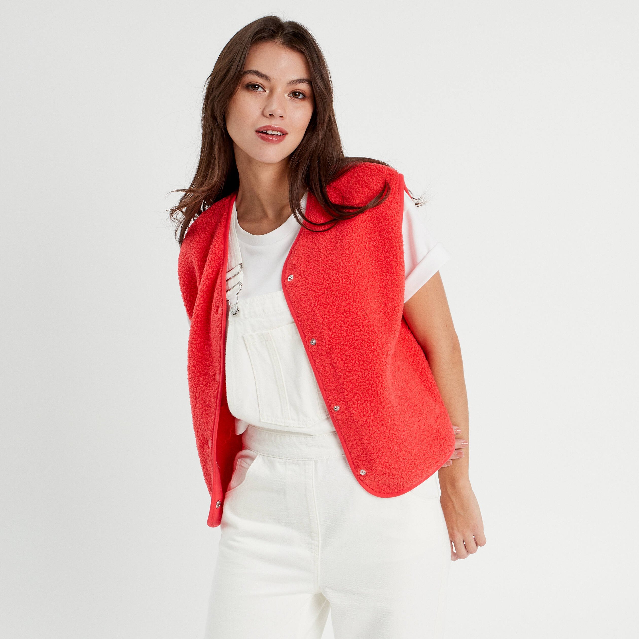 Gilet polaire sans manches rouge femme